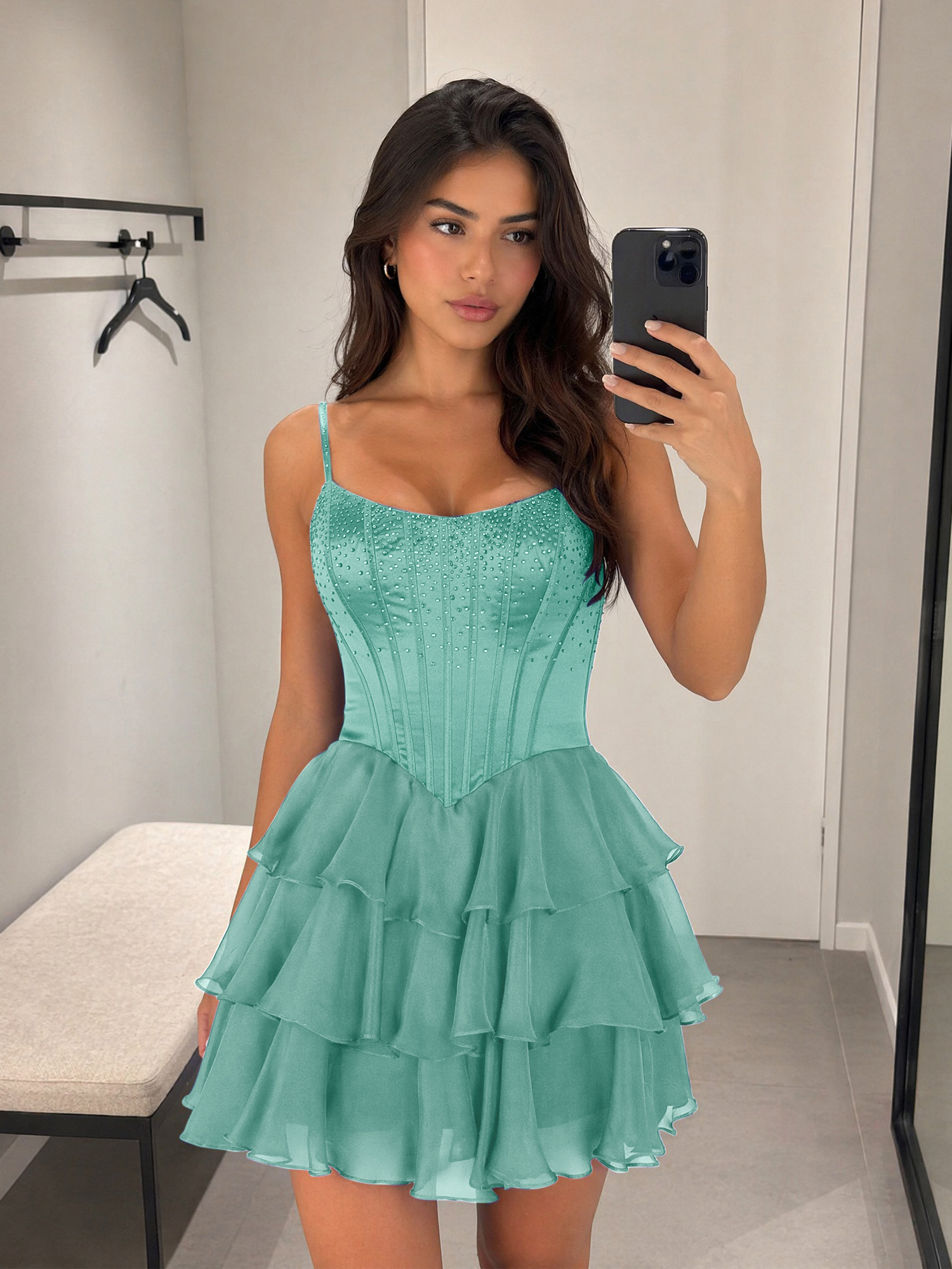 Royal Blue Rhinestone Corset Tiered Ruffle Homecoming Dress