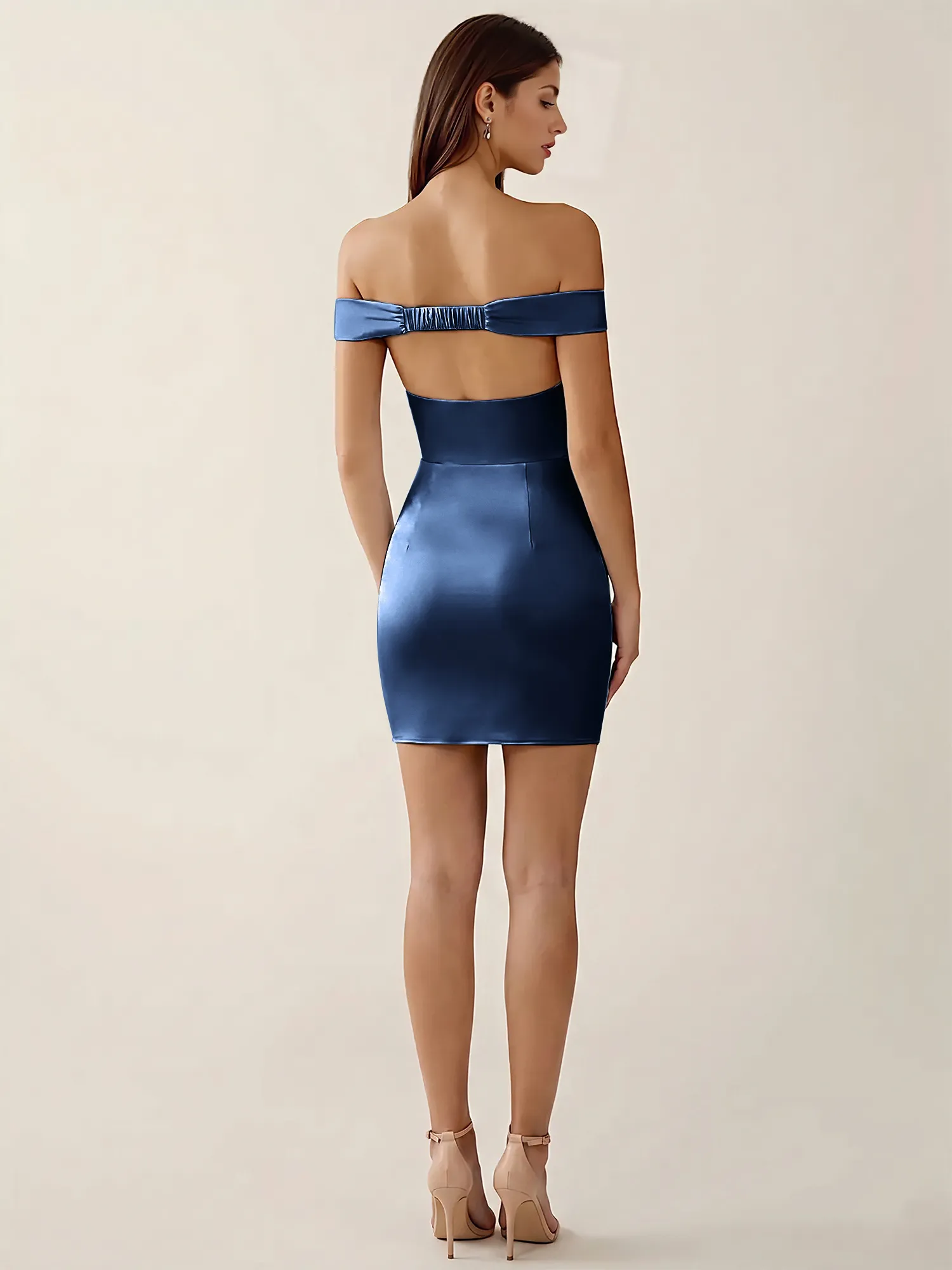 Off-the-Shoulder Satin Bodycon Homecoming Mini Dress