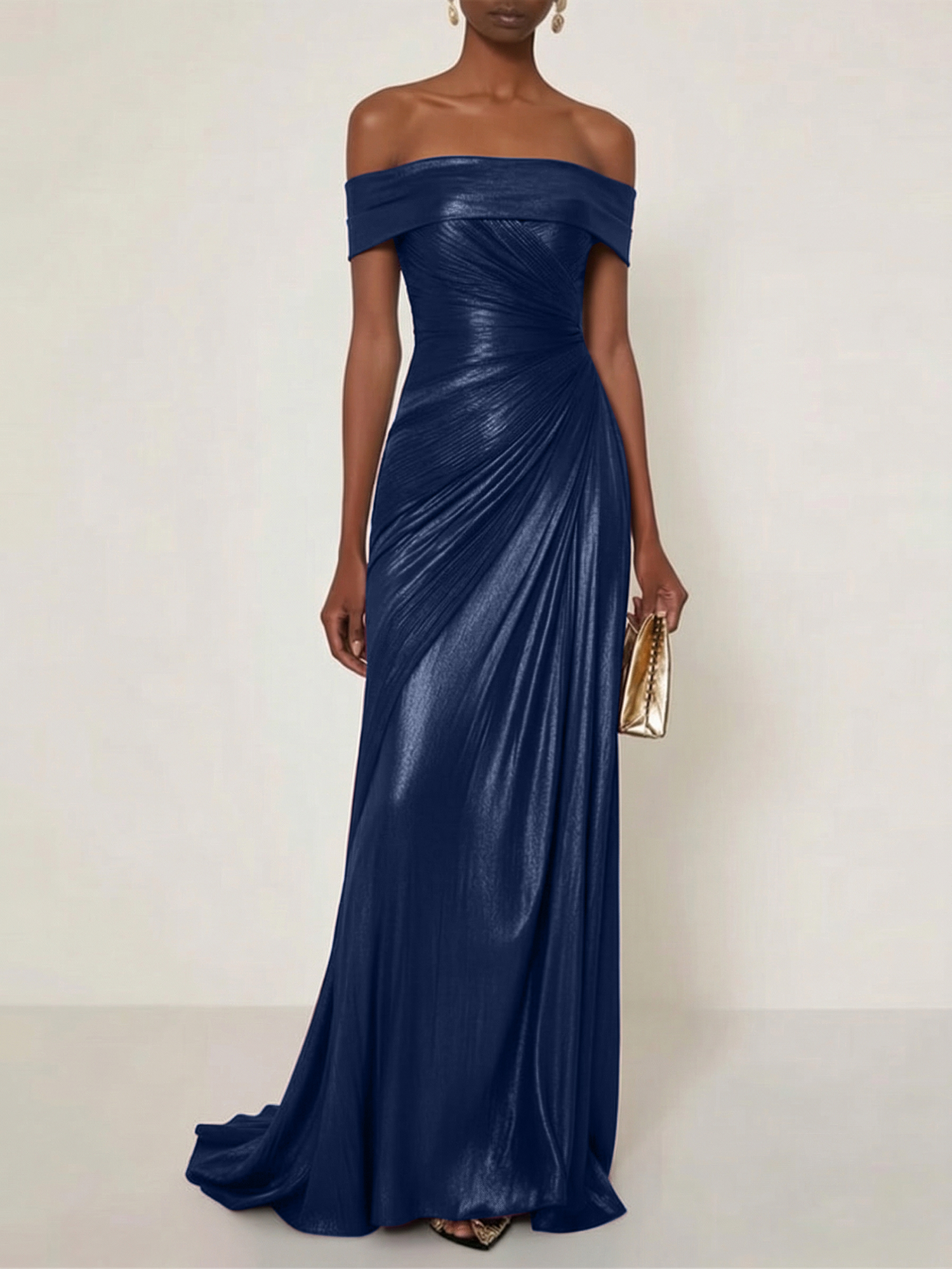 Evening Formal Dress Off the Shoulder Silver Silk Ruffles Strapless Maxi Dress