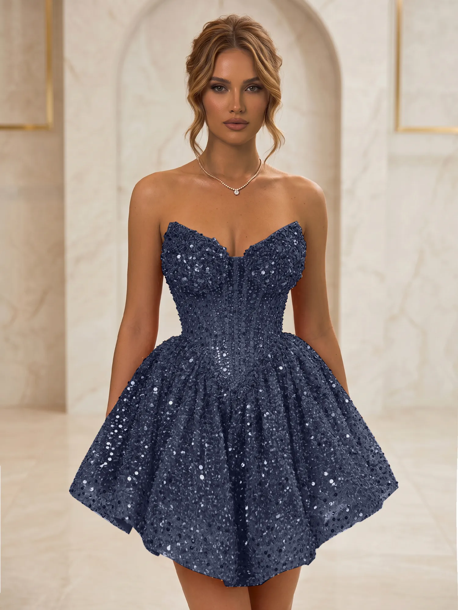 Strapless Sweetheart Sequin Corset Homecoming Dress