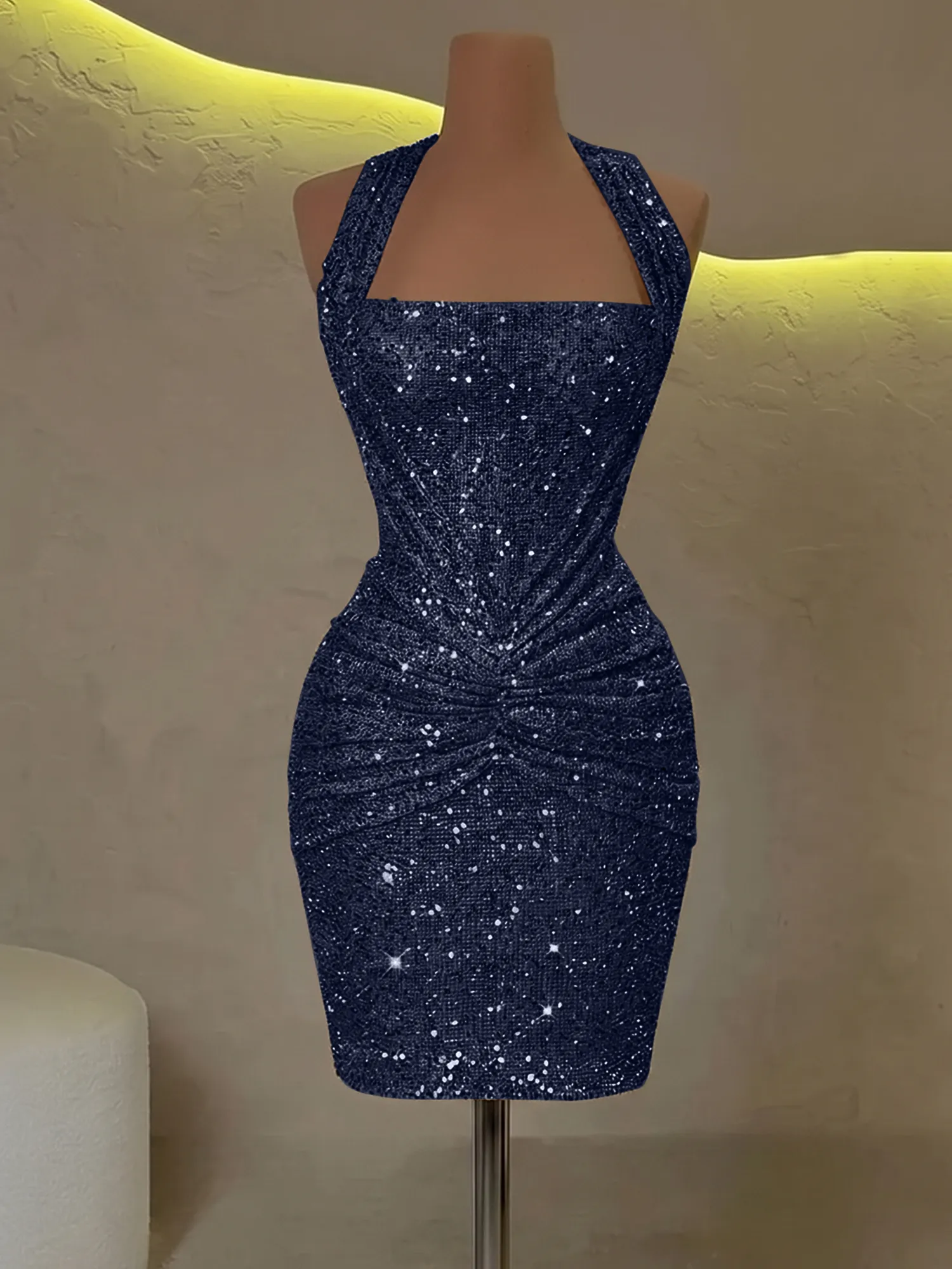 Halter Sequin Corset Ruched Homecoming Dress