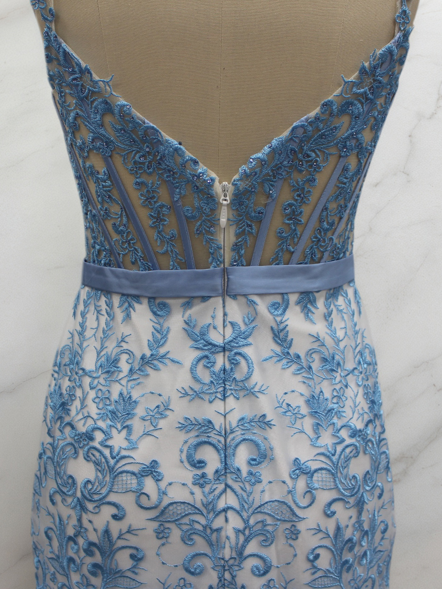 Blue Off-Shoulder Lace Bodycon Homecoming Dress with Bow