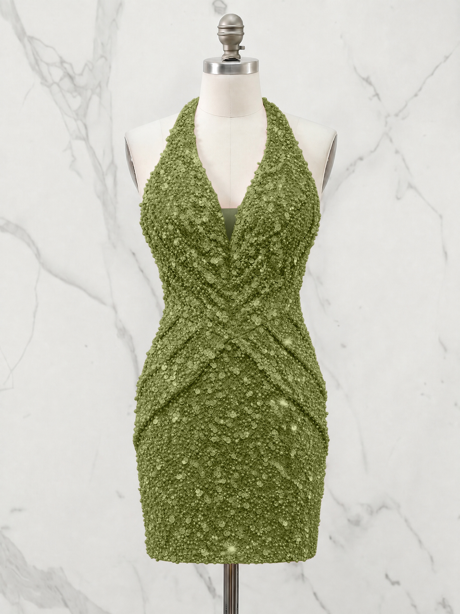 Halter Neck Sequin-Embellished Homecoming Dress