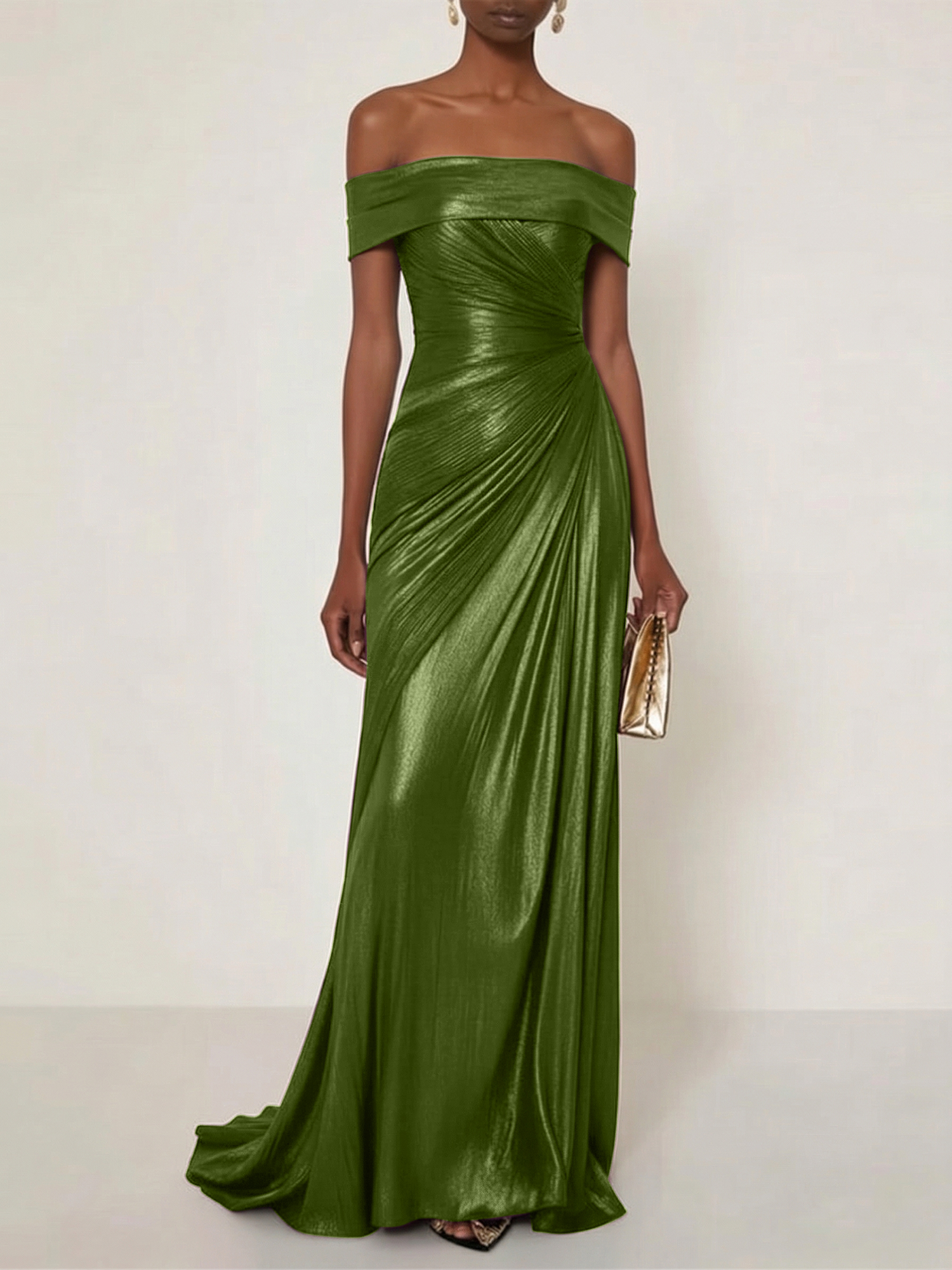 Evening Formal Dress Off the Shoulder Silver Silk Ruffles Strapless Maxi Dress