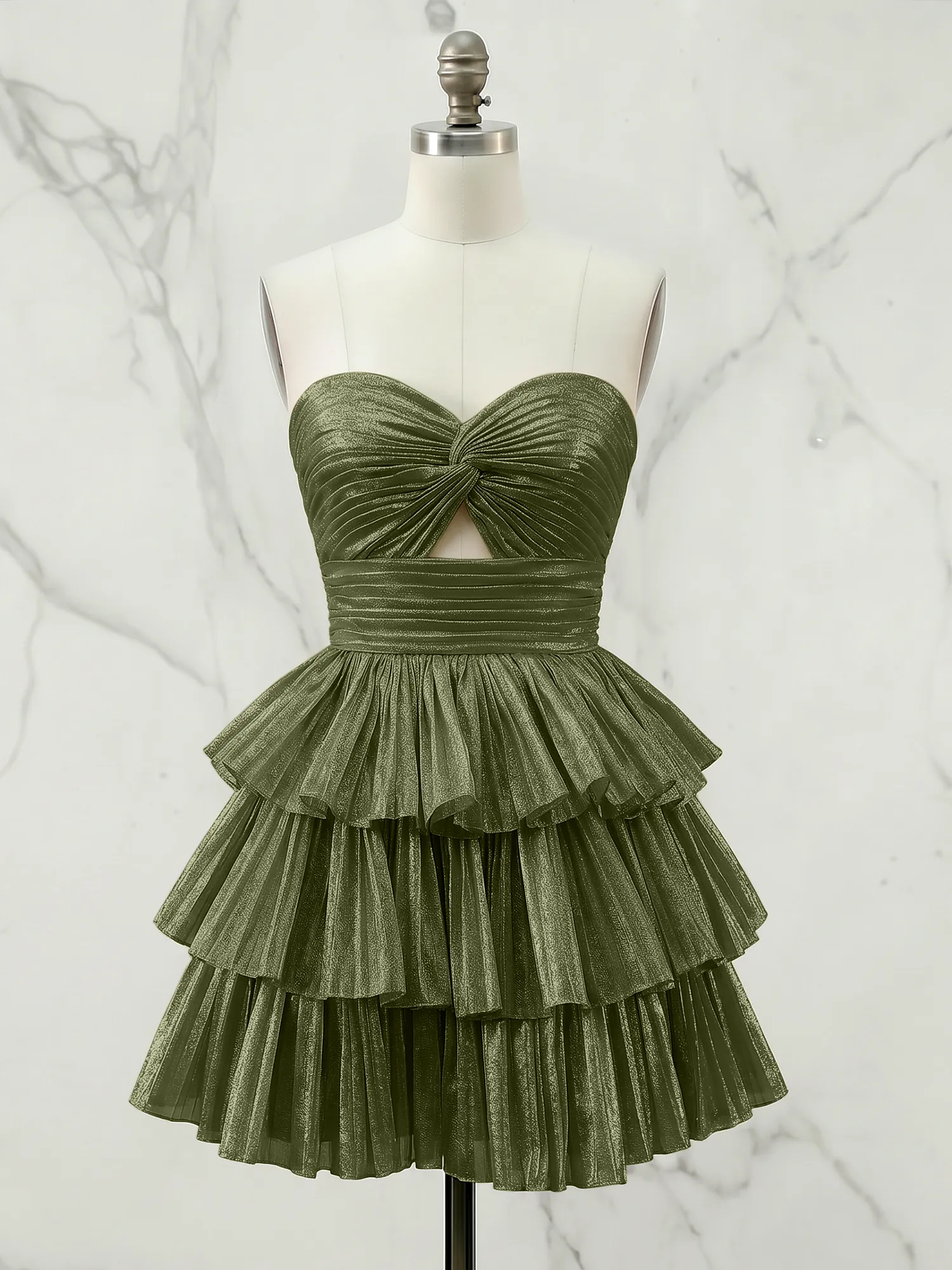 A Line Strapless Tiered Ruffle Homecoming Dress