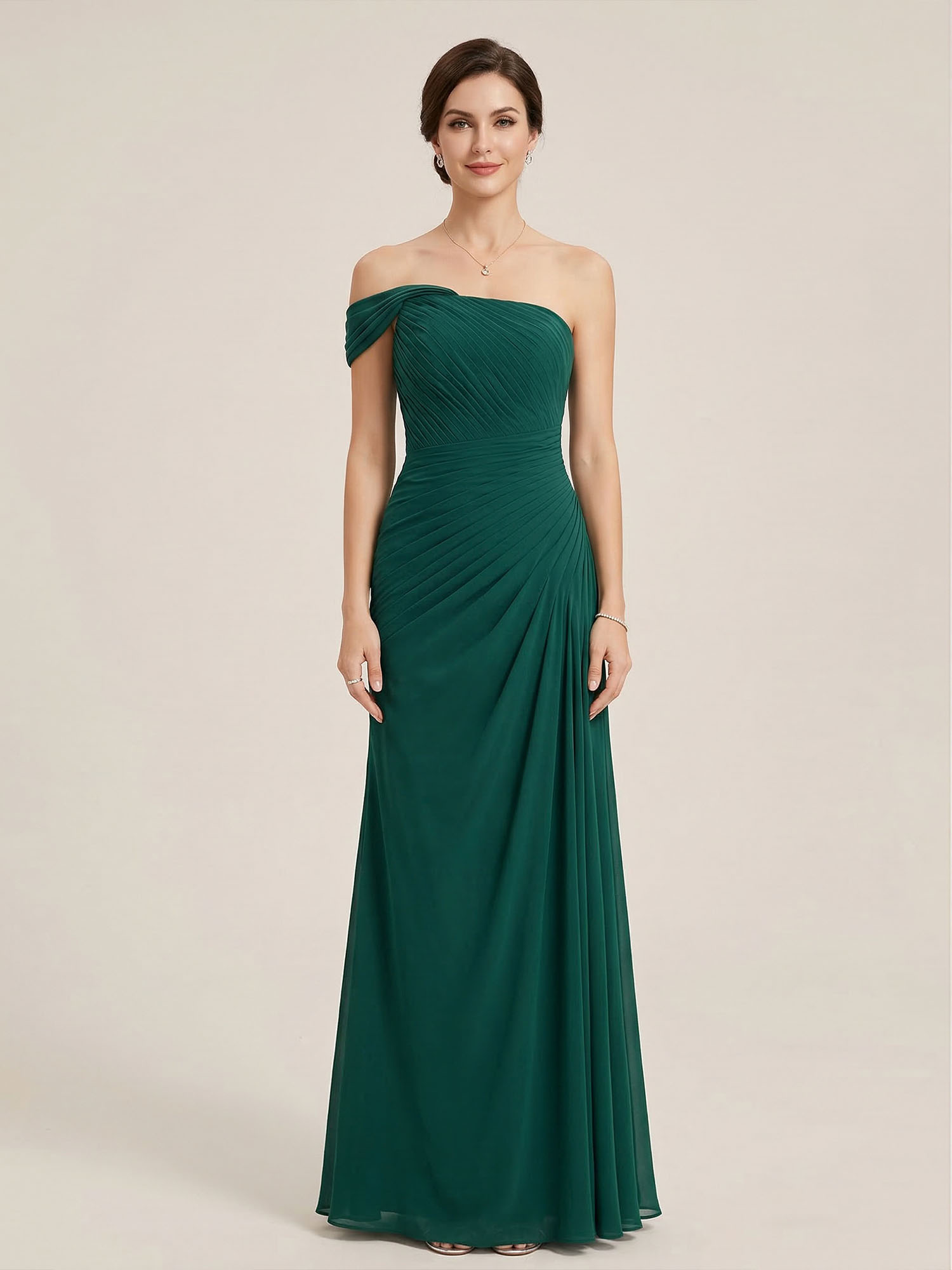One Shoulder Pleat Mermaid Chiffon Evening Dresses for Women Gown