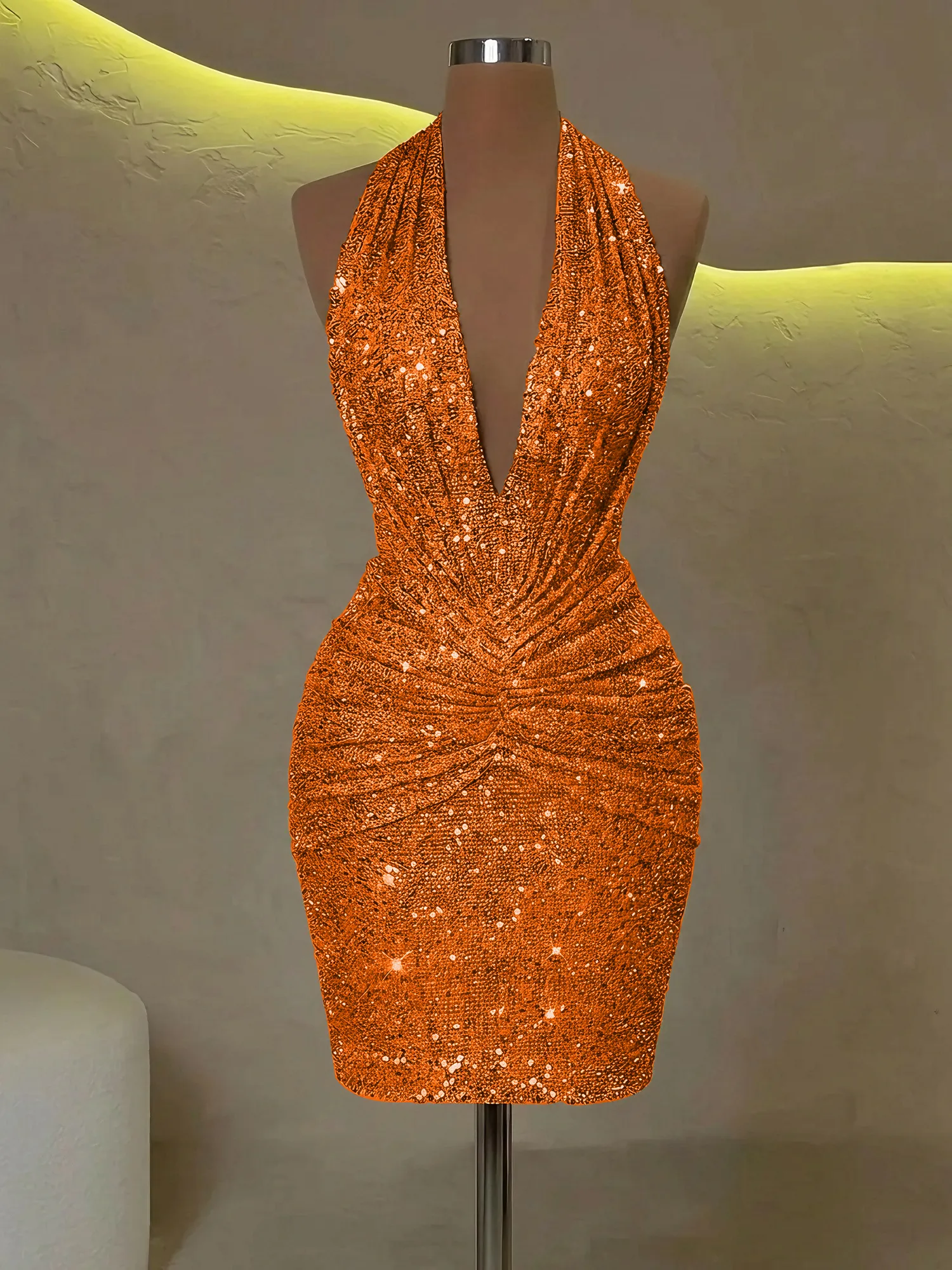 Sequin Halter Deep V-Neck Bodycon Homecoming Dress Mini Dress
