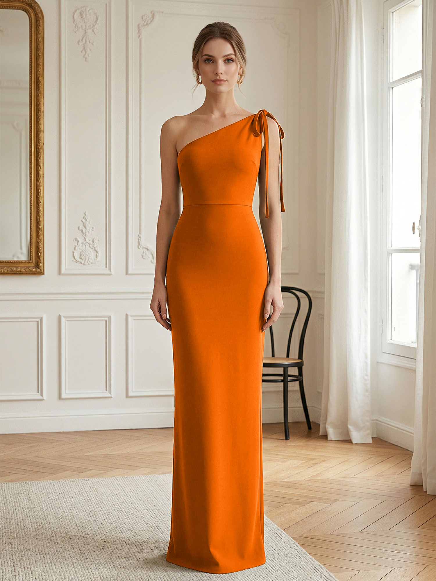 Elegant Formal Evening Gown Green One-Shoulder Tie-Strap Maxi Dress