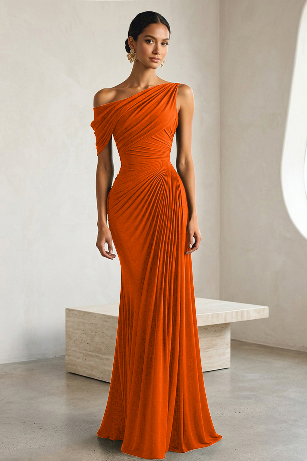 Timeless Black Architectural One-Shoulder Sheath Evening Gown