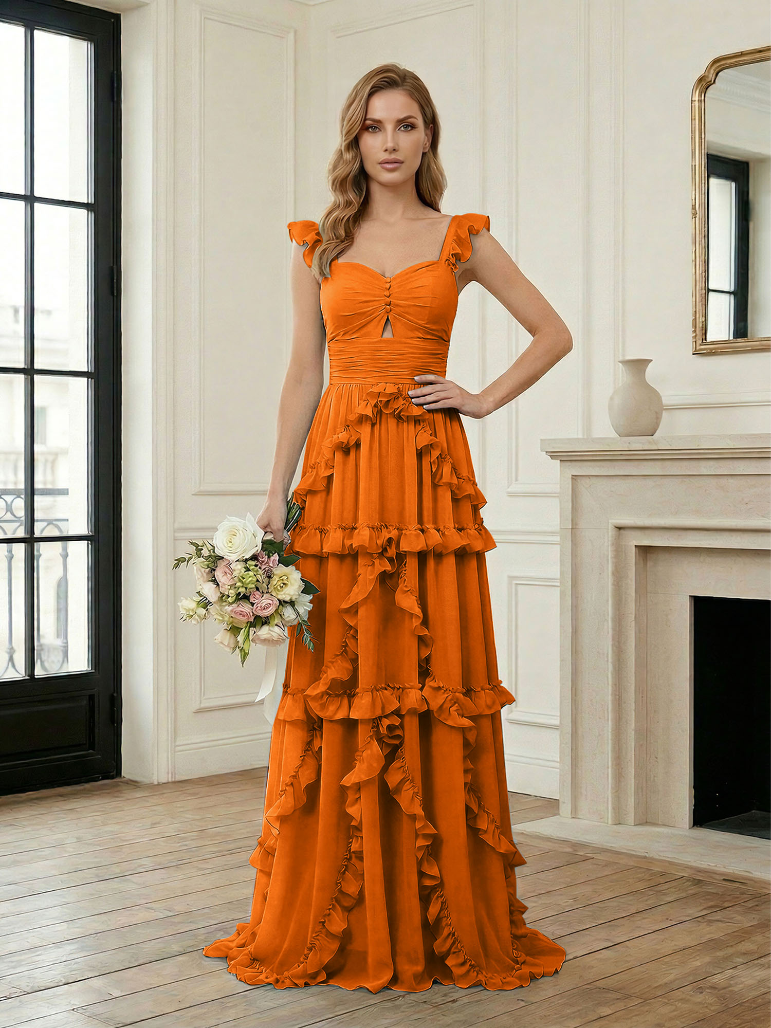 Ethereal Sky Blue Tiered Ruffle Chiffon Maxi Dress Gown