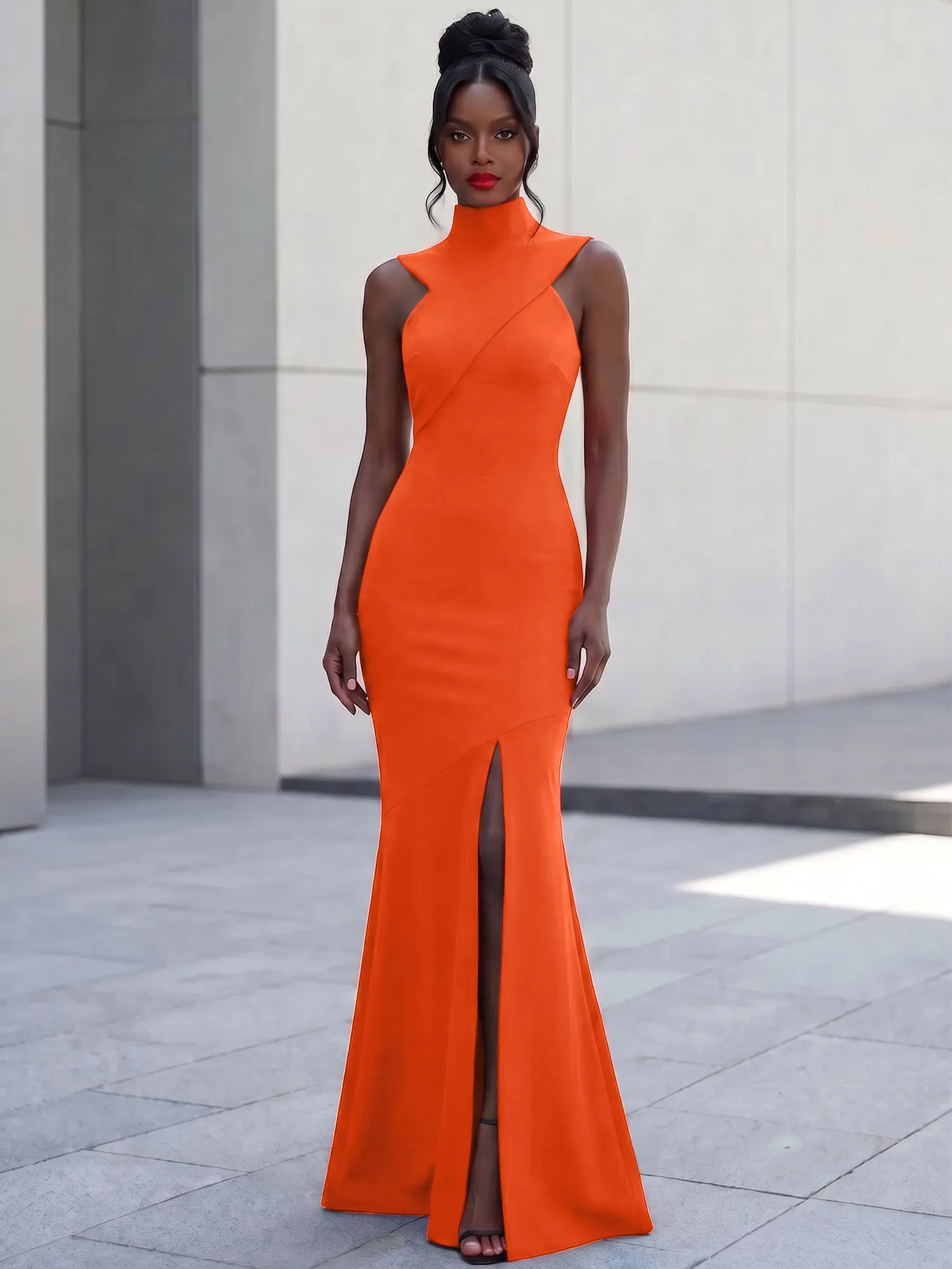 High Neck Asymmetric Cutout Mermaid Evening Gown