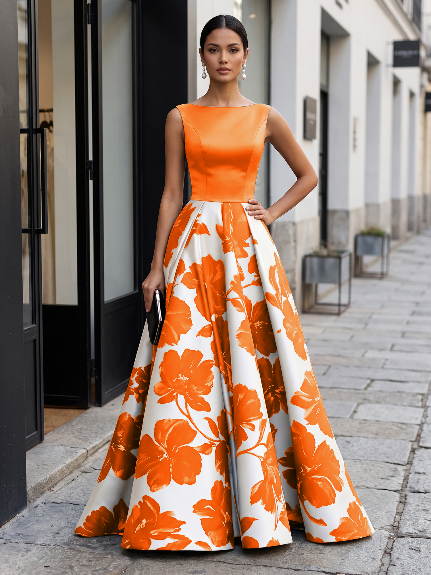 Black Timeless Monochrome Floral Statement Formal Evening Dress