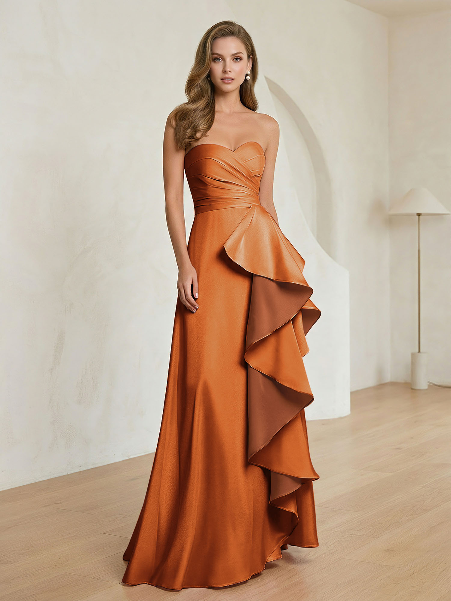 Formal Evening Dress Blush Strapless Ruffle Maxi Dress Gown