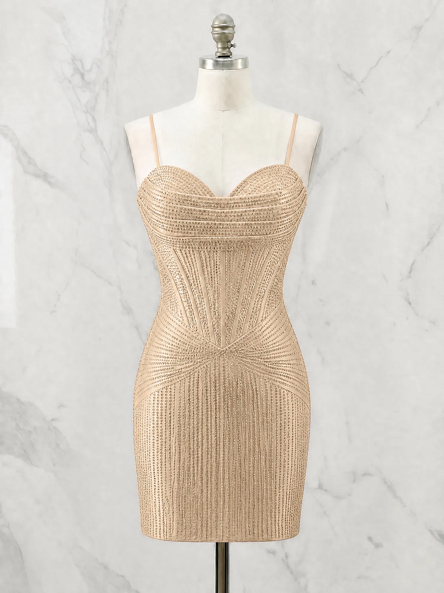 Spaghetti Strap Beaded Corset Homecoming Dress Mini Dress
