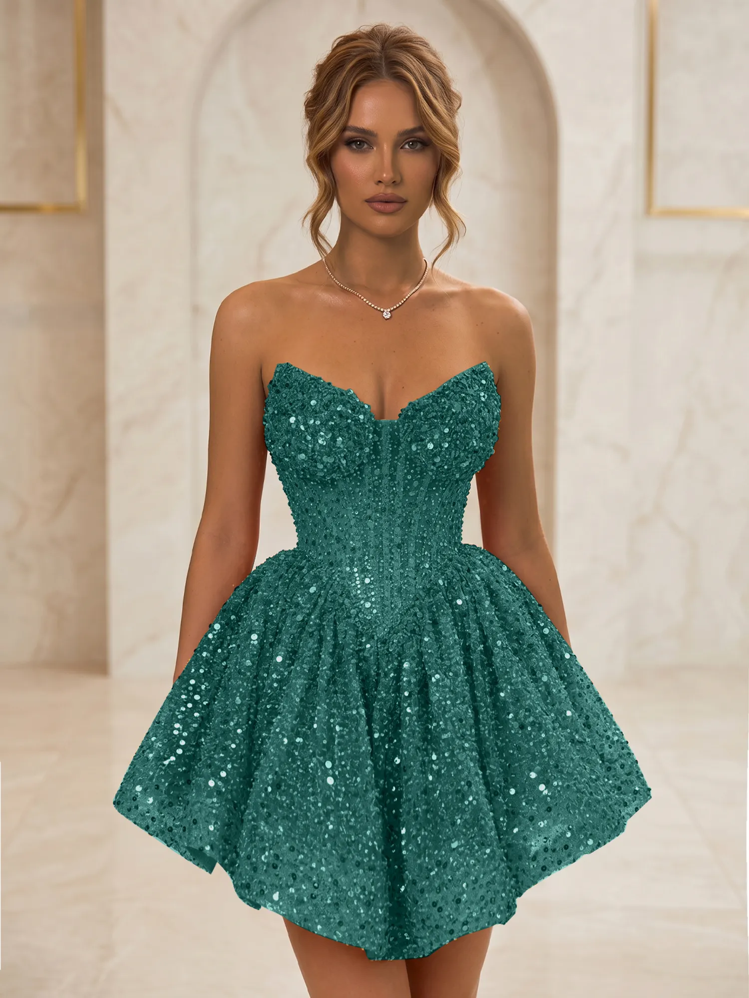 Strapless Sweetheart Sequin Corset Homecoming Dress