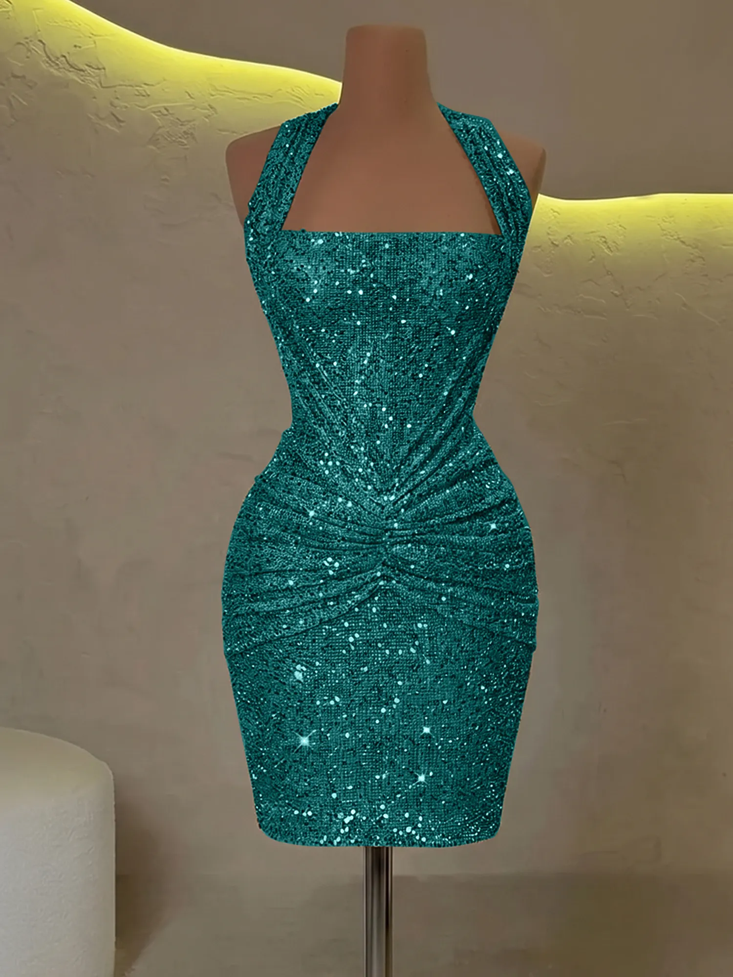 Halter Sequin Corset Ruched Homecoming Dress