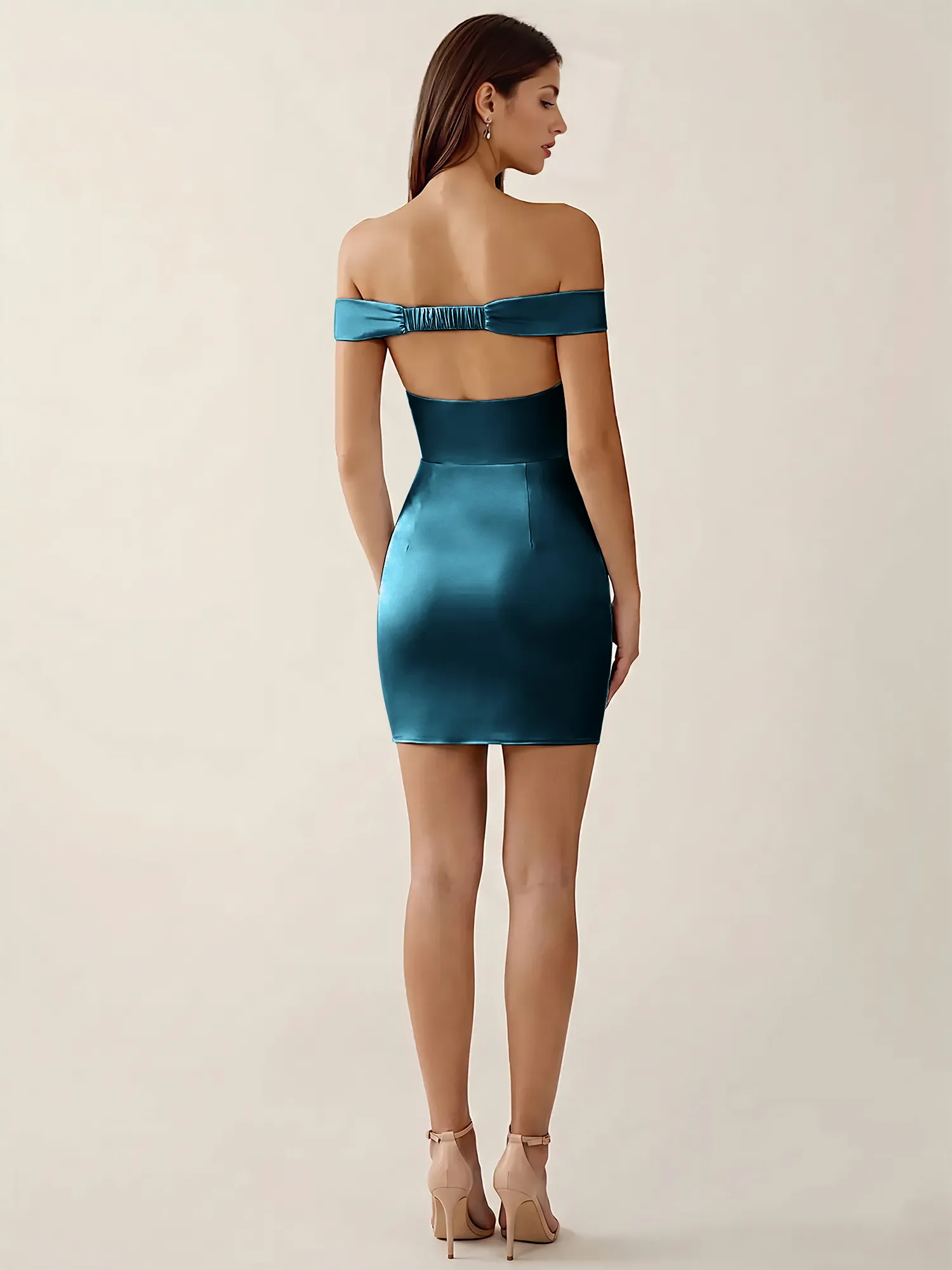 Off-the-Shoulder Satin Bodycon Homecoming Mini Dress