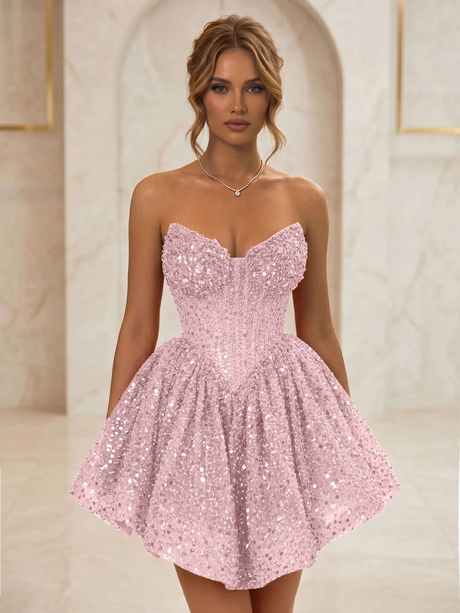 Strapless Sweetheart Sequin Corset Homecoming Dress