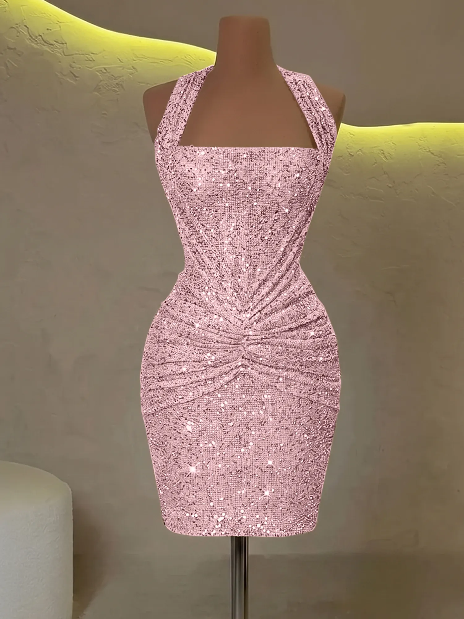 Halter Sequin Corset Ruched Homecoming Dress