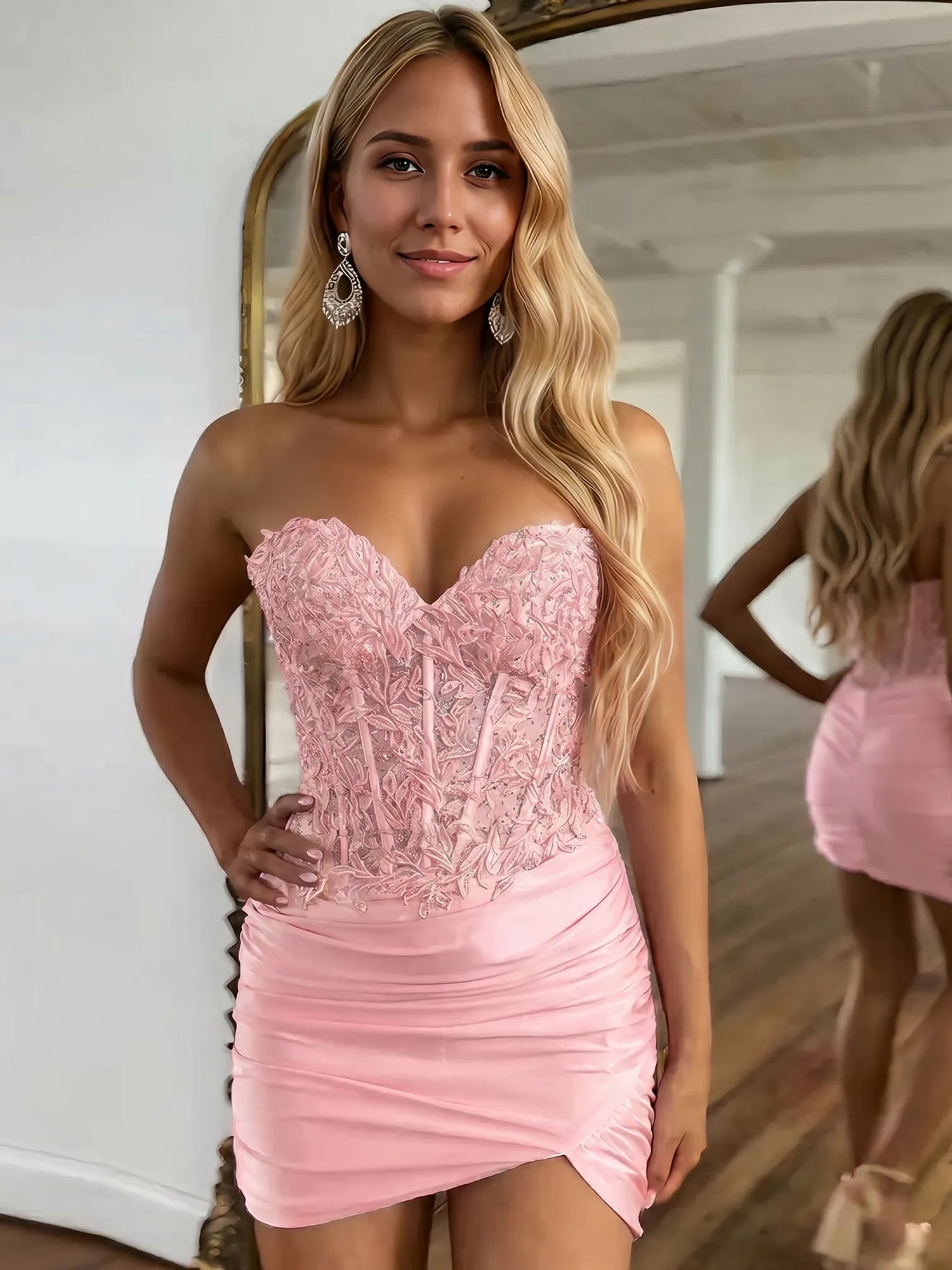 Strapless Lace Corset Homecoming Dress Mini Dress