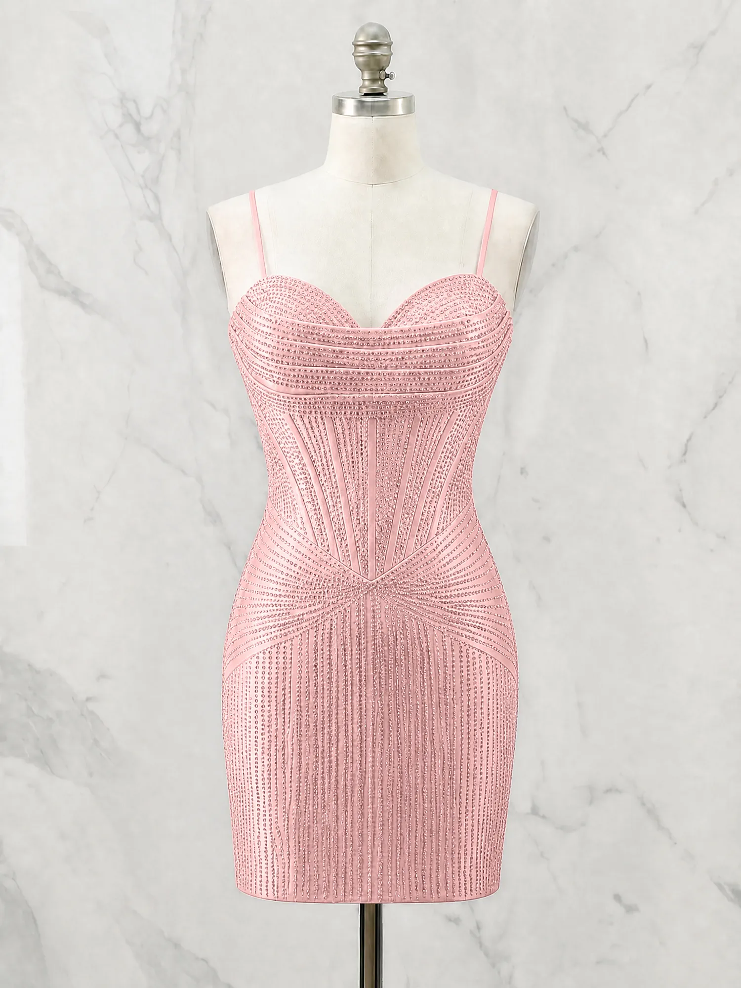 Spaghetti Strap Beaded Corset Homecoming Dress Mini Dress
