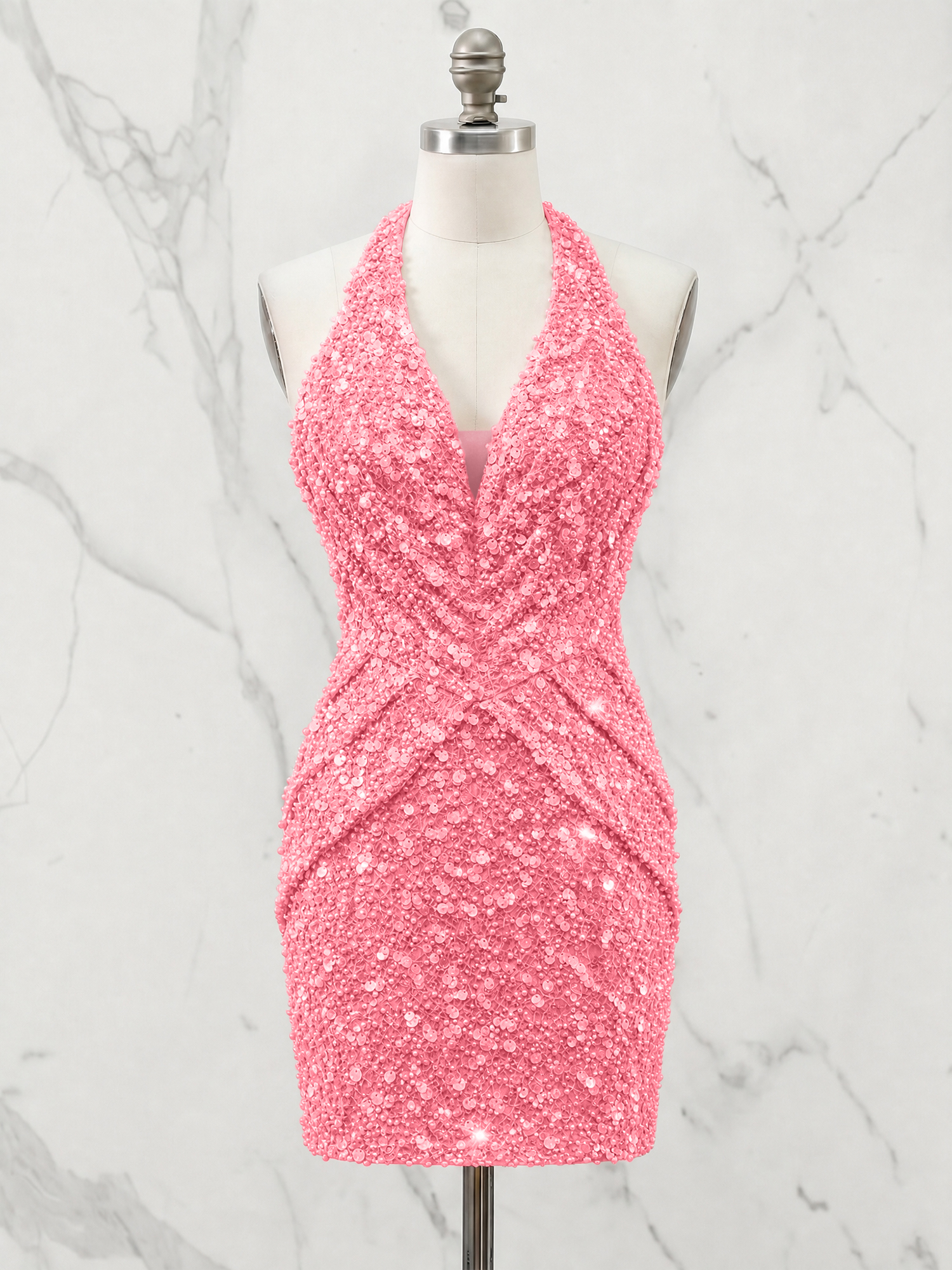 Halter Neck Sequin-Embellished Homecoming Dress
