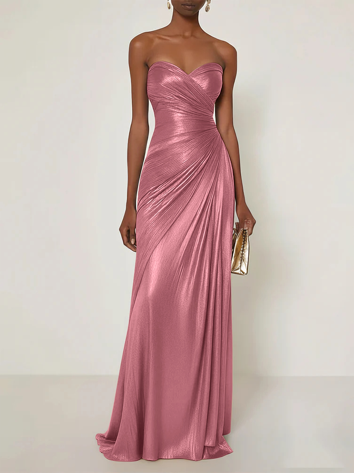 Evening Formal Dress V Neck Silk Ruffles Strapless Maxi Dress