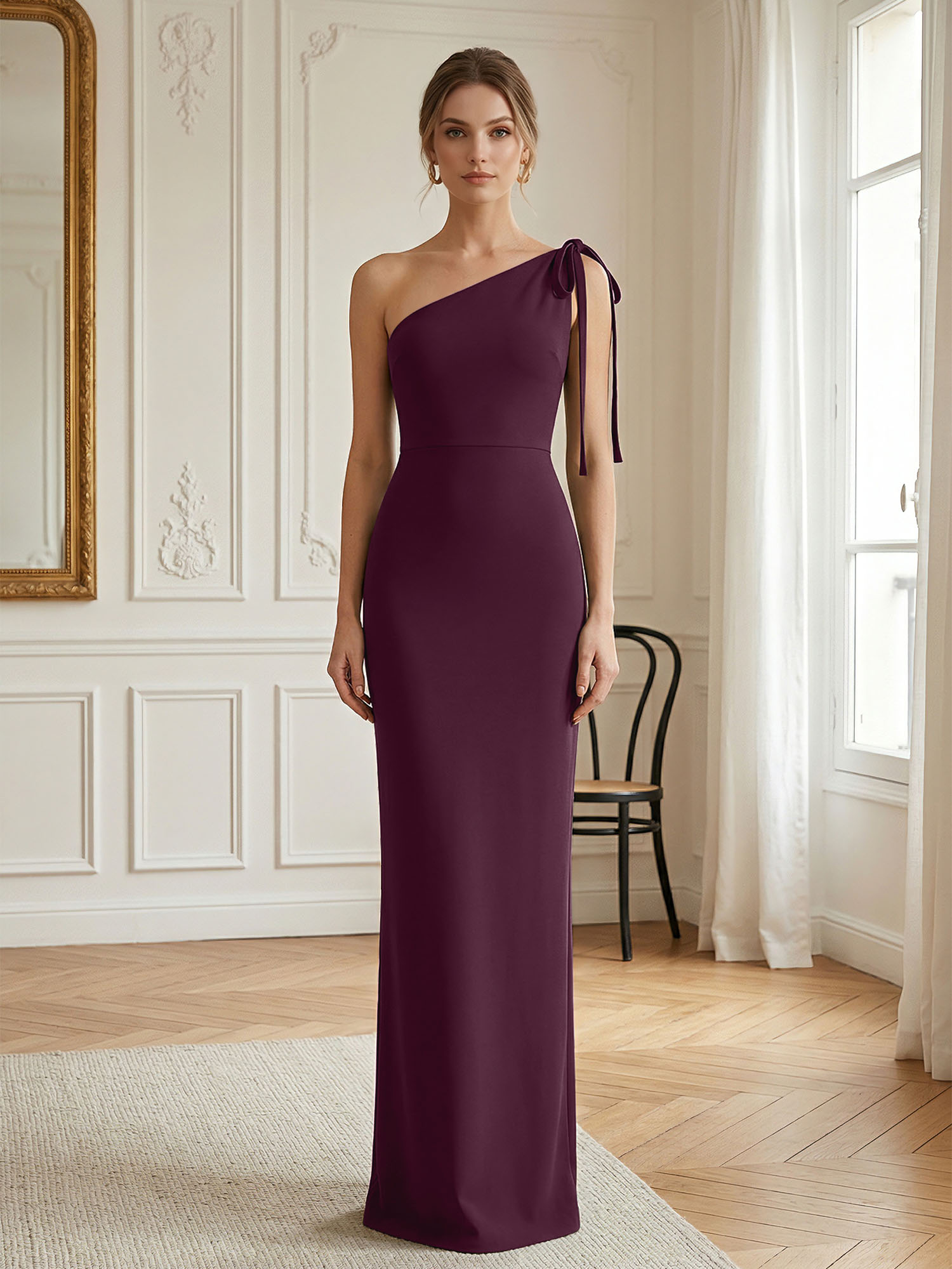 Elegant Formal Evening Gown Green One-Shoulder Tie-Strap Maxi Dress