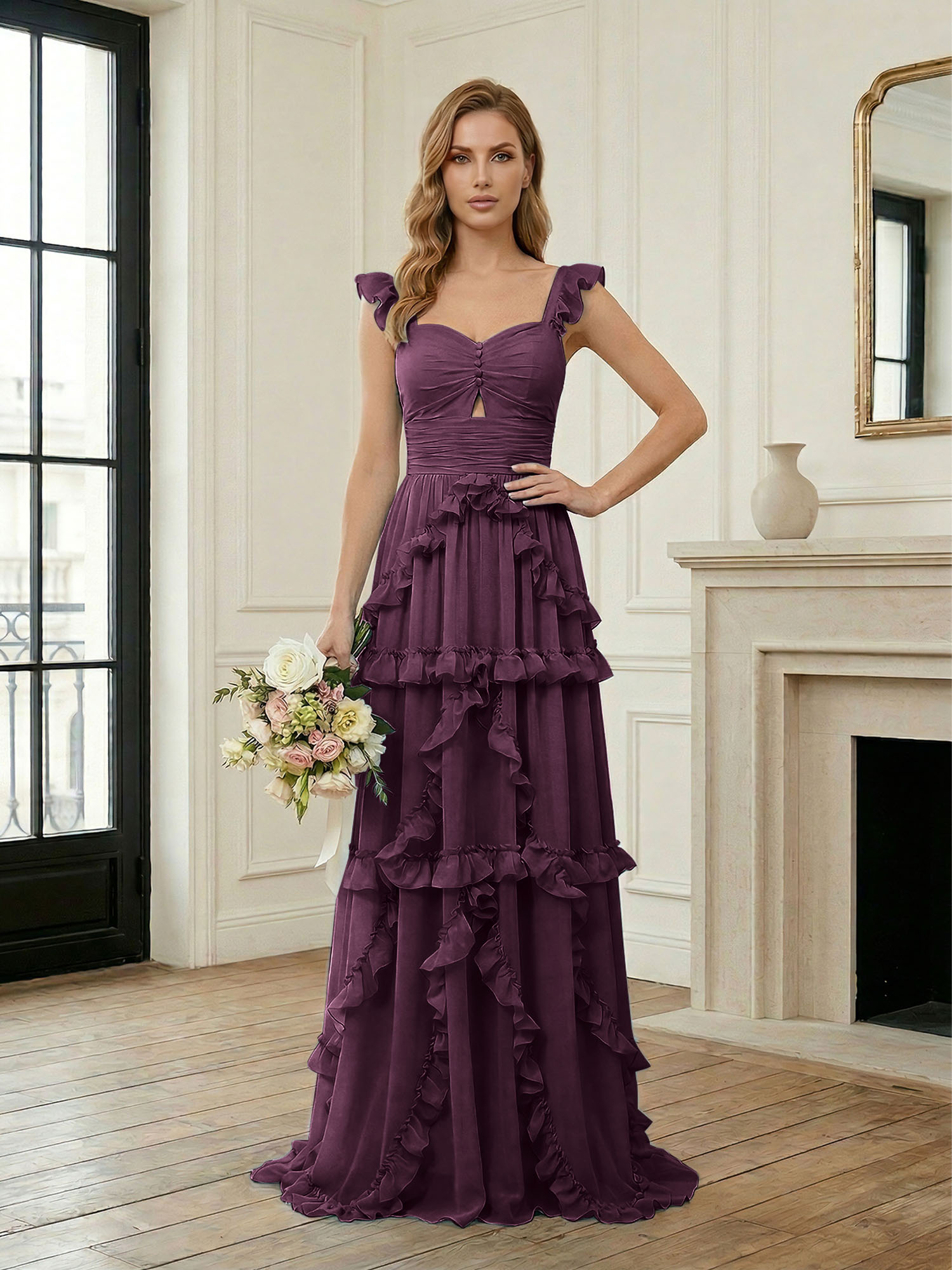Ethereal Sky Blue Tiered Ruffle Chiffon Maxi Dress Gown