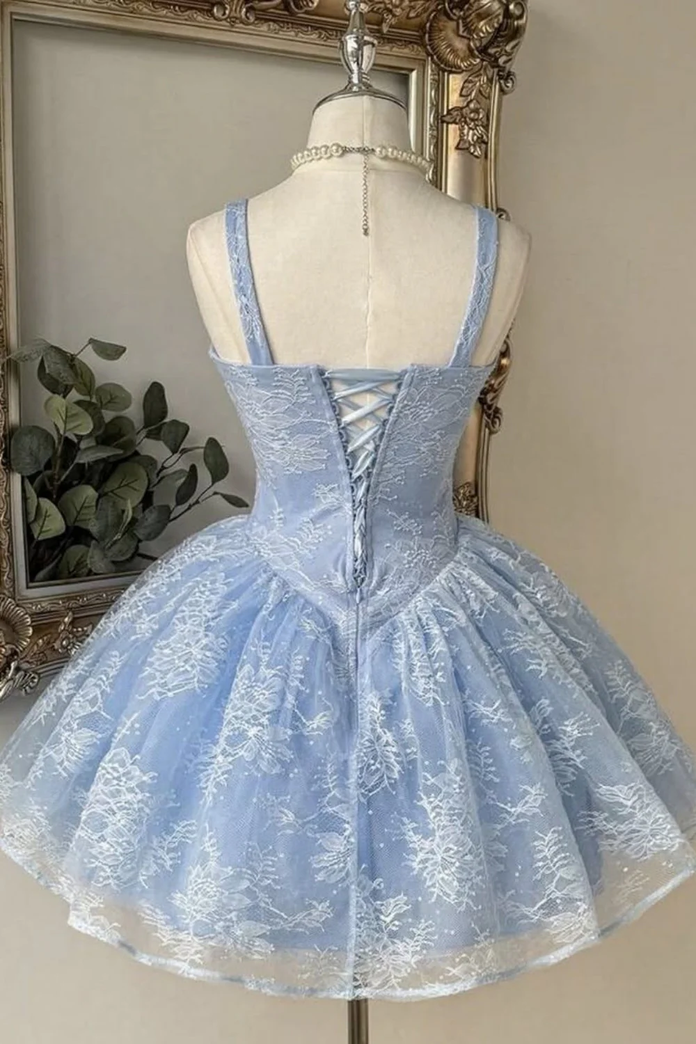 Enchanting Powder Blue Lace Corset A-Line Homecoming Dress