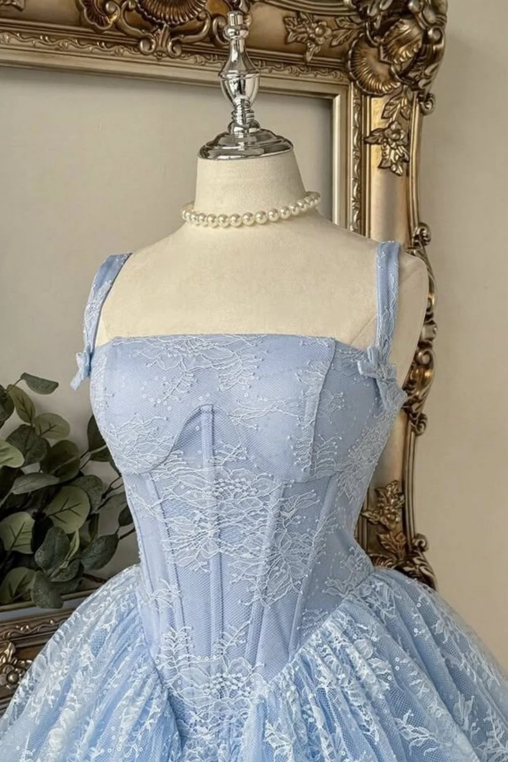 Enchanting Powder Blue Lace Corset A-Line Homecoming Dress
