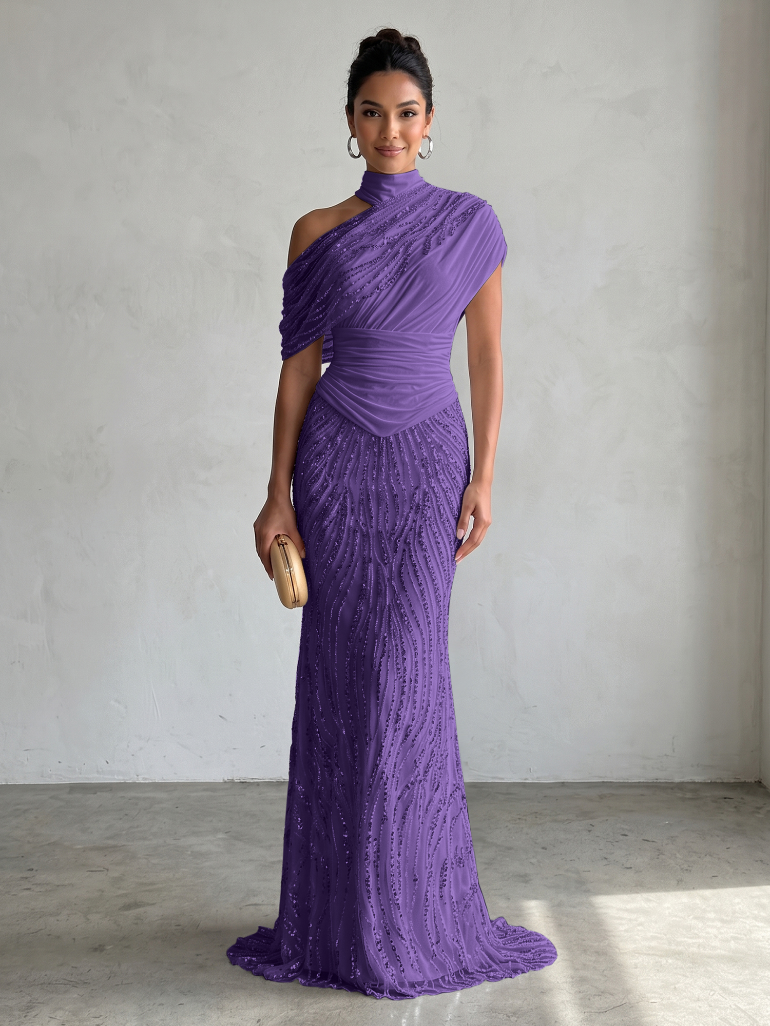 Ethereal White Beaded High-Neck Draped Sheath Formal Evening Dress
