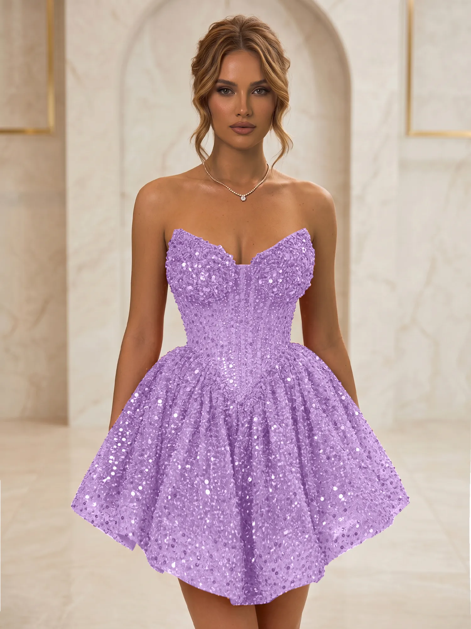 Strapless Sweetheart Sequin Corset Homecoming Dress
