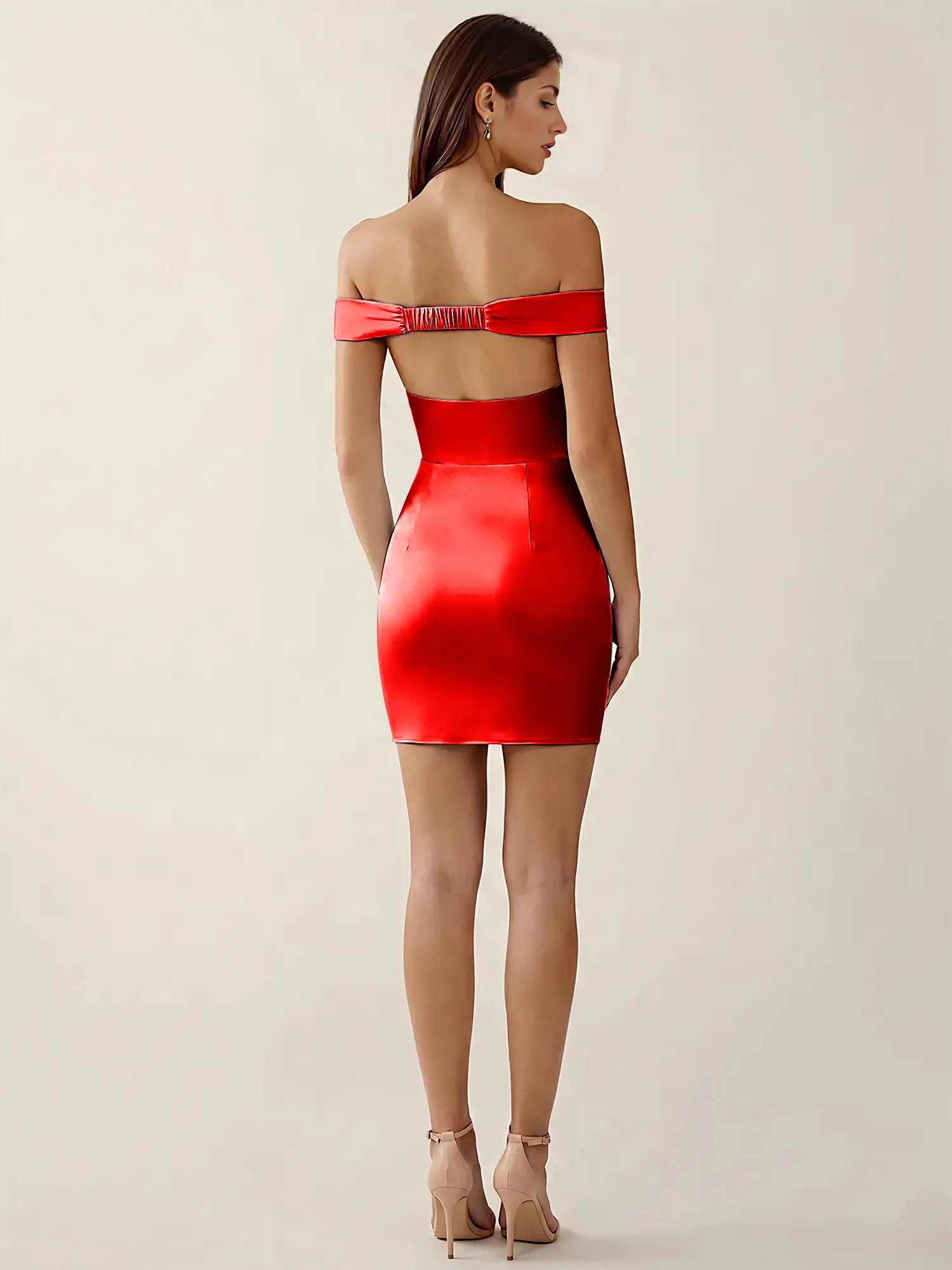 Off-the-Shoulder Satin Bodycon Homecoming Mini Dress