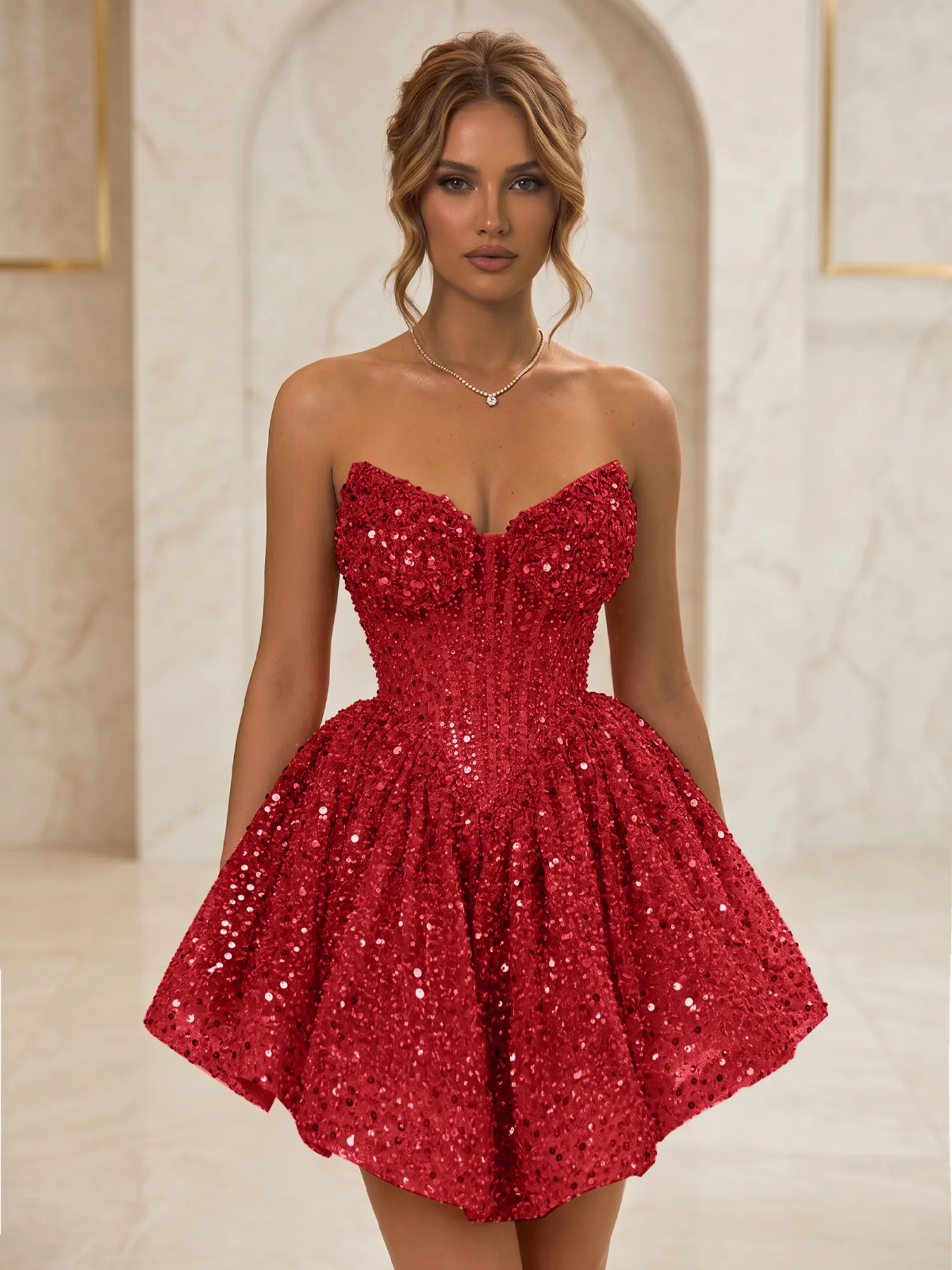 Strapless Sweetheart Sequin Corset Homecoming Dress