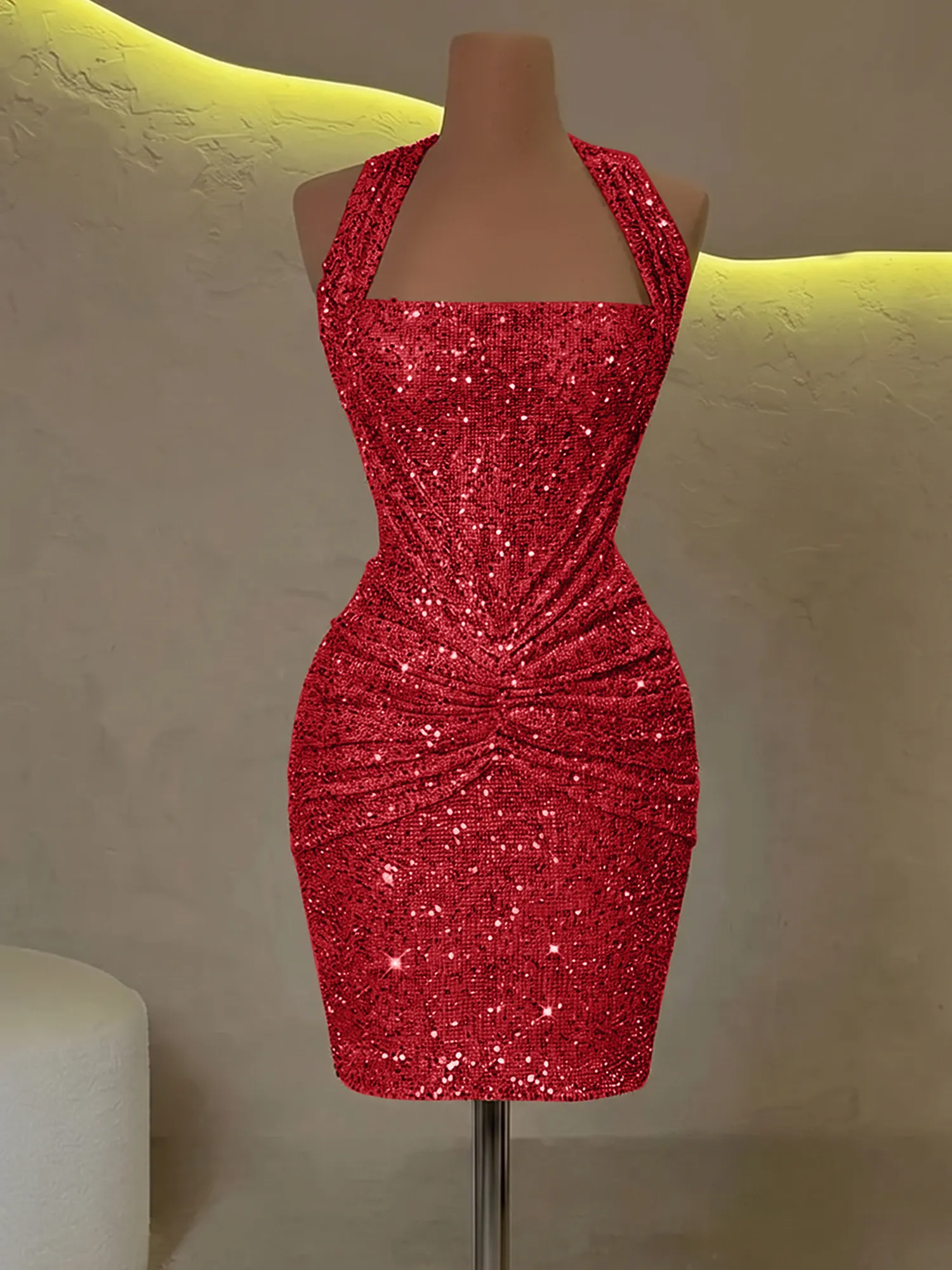 Halter Sequin Corset Ruched Homecoming Dress