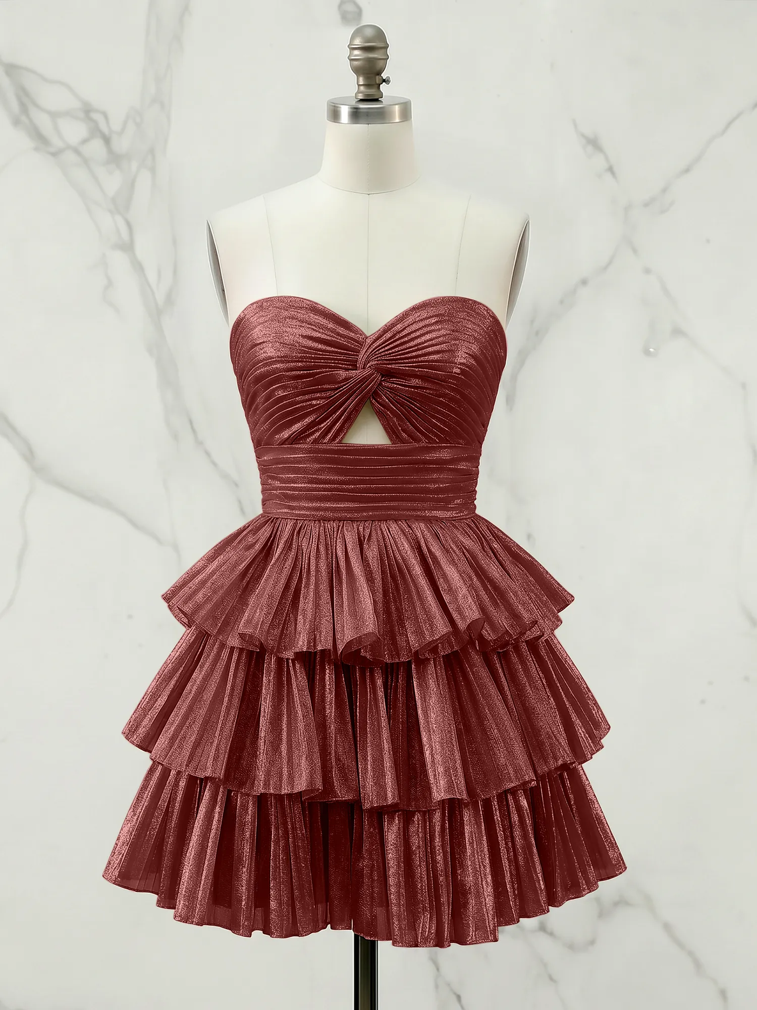 A Line Strapless Tiered Ruffle Homecoming Dress