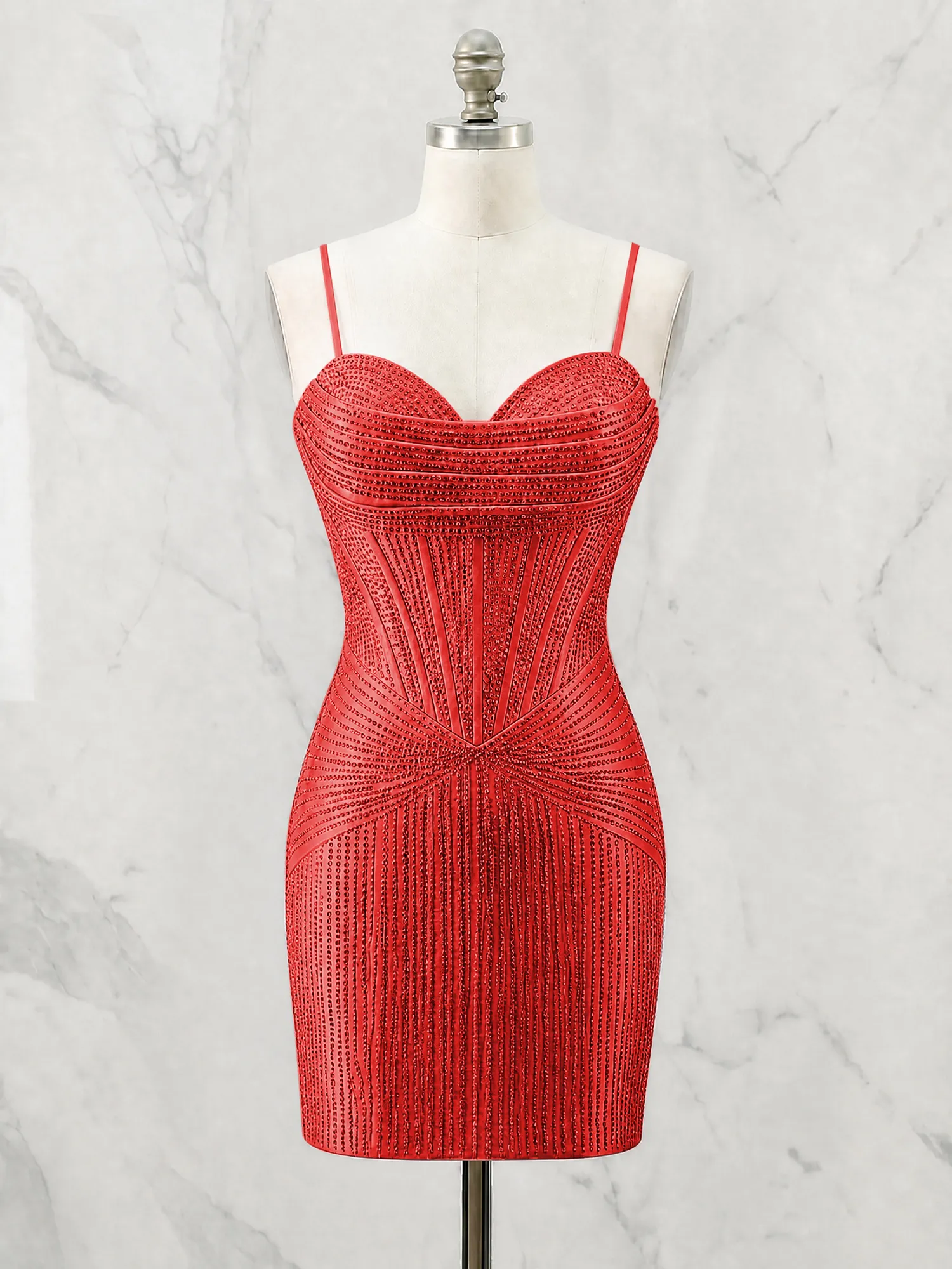Spaghetti Strap Beaded Corset Homecoming Dress Mini Dress