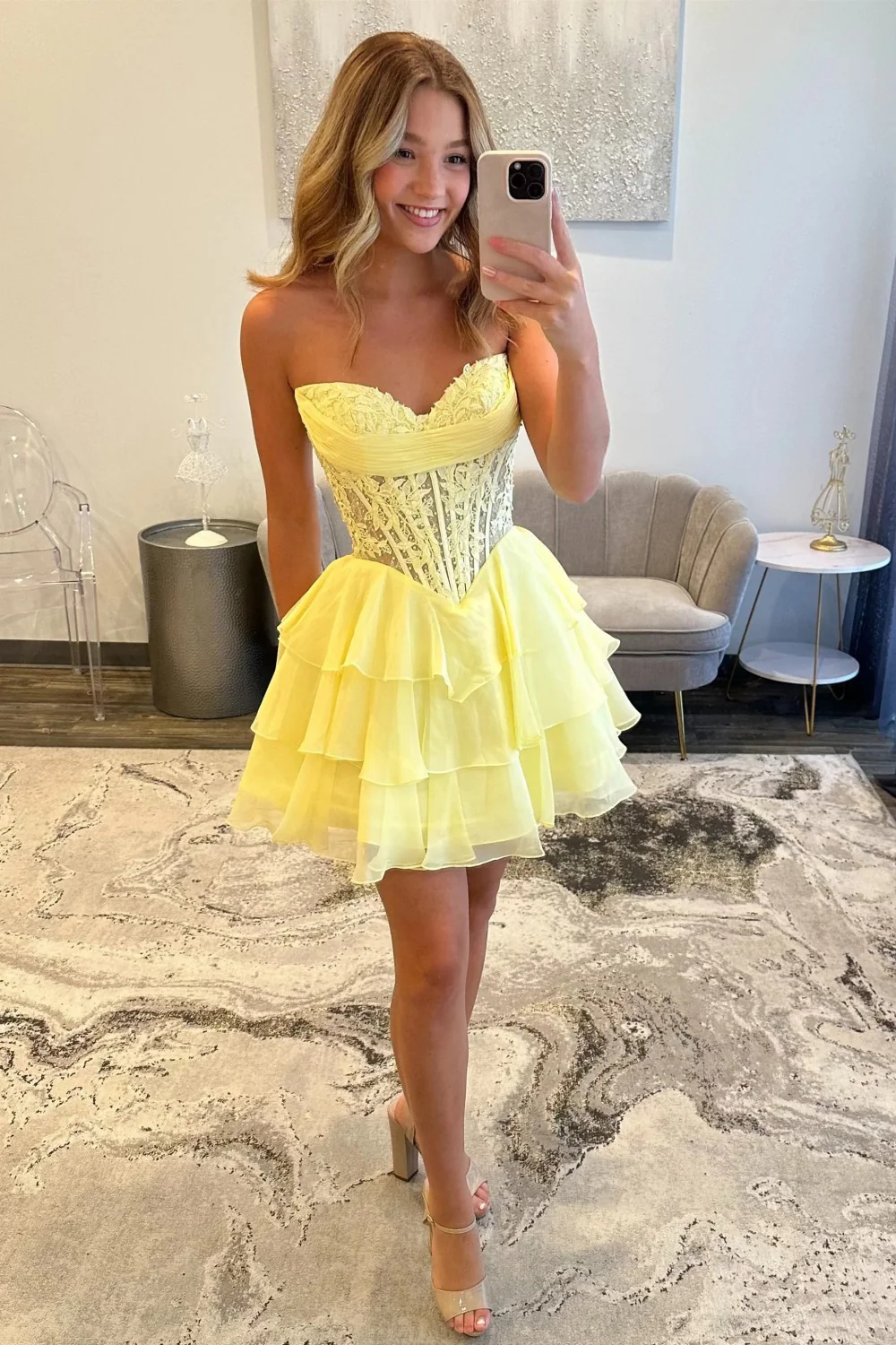 Romantic Sweetheart Lace-Up Corset A-Line Homecoming Dress 