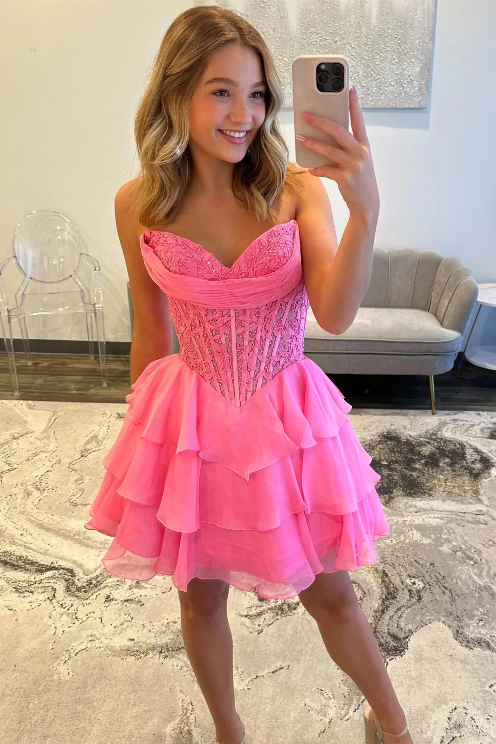 Romantic Sweetheart Lace-Up Corset A-Line Homecoming Dress 