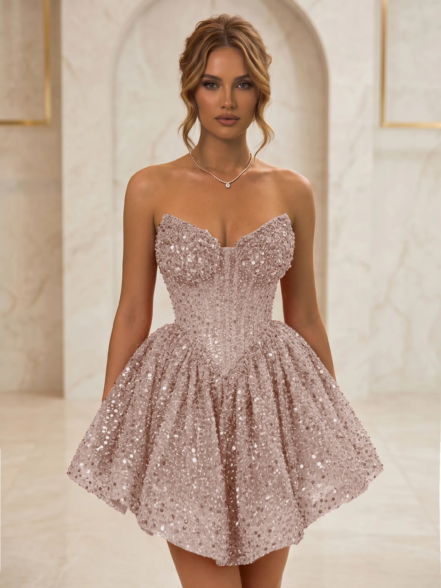 Strapless Sweetheart Sequin Corset Homecoming Dress