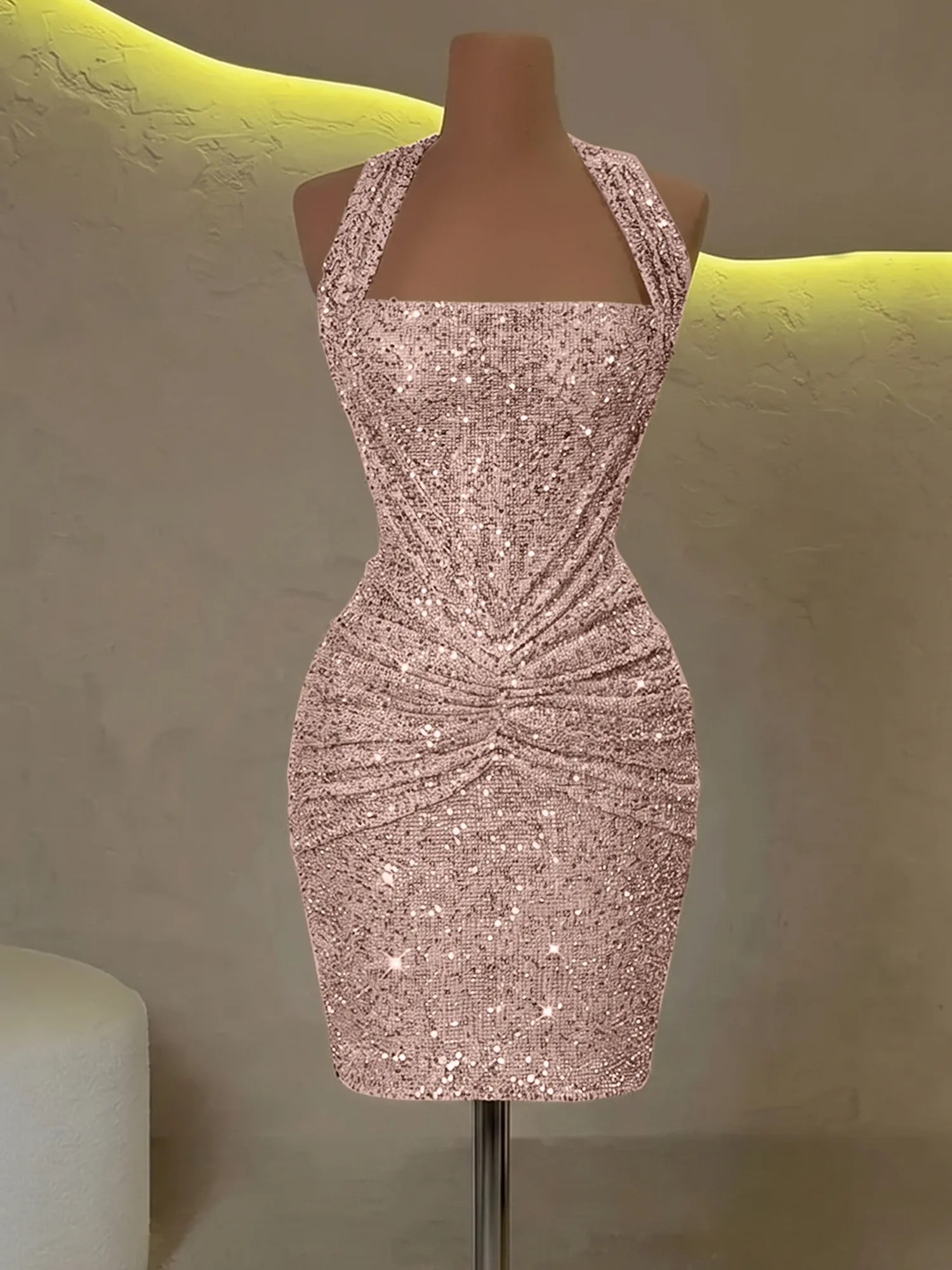 Halter Sequin Corset Ruched Homecoming Dress
