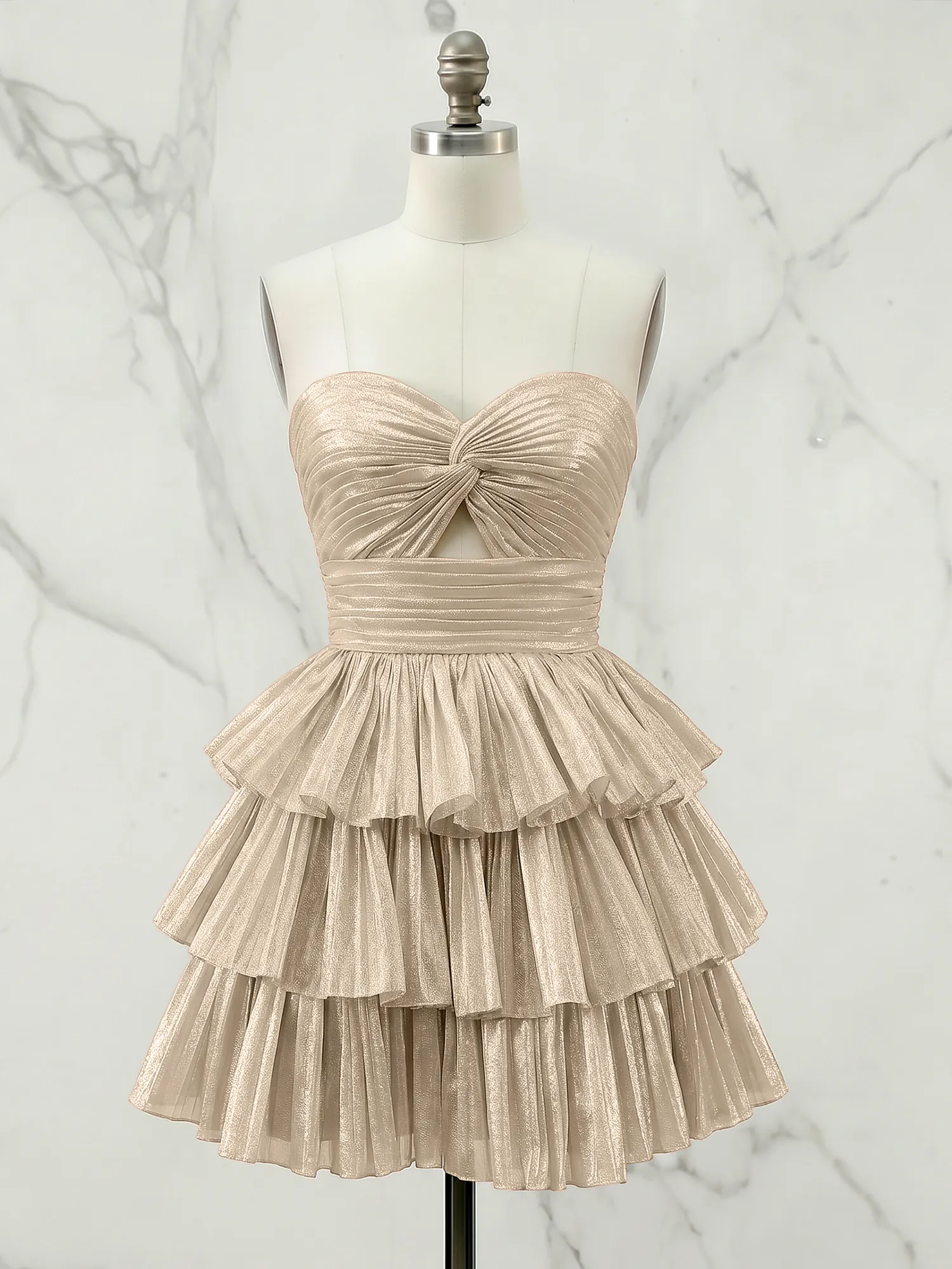 A Line Strapless Tiered Ruffle Homecoming Dress