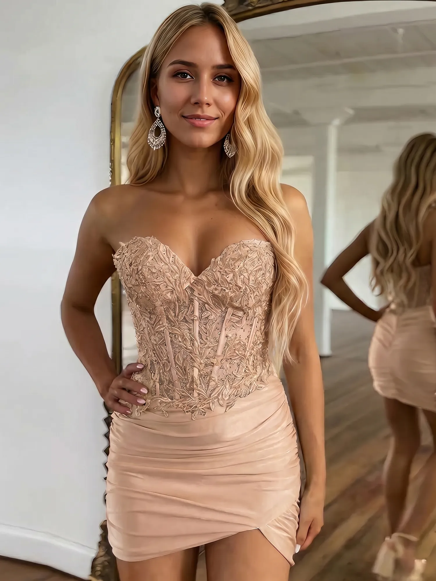 Strapless Lace Corset Homecoming Dress Mini Dress