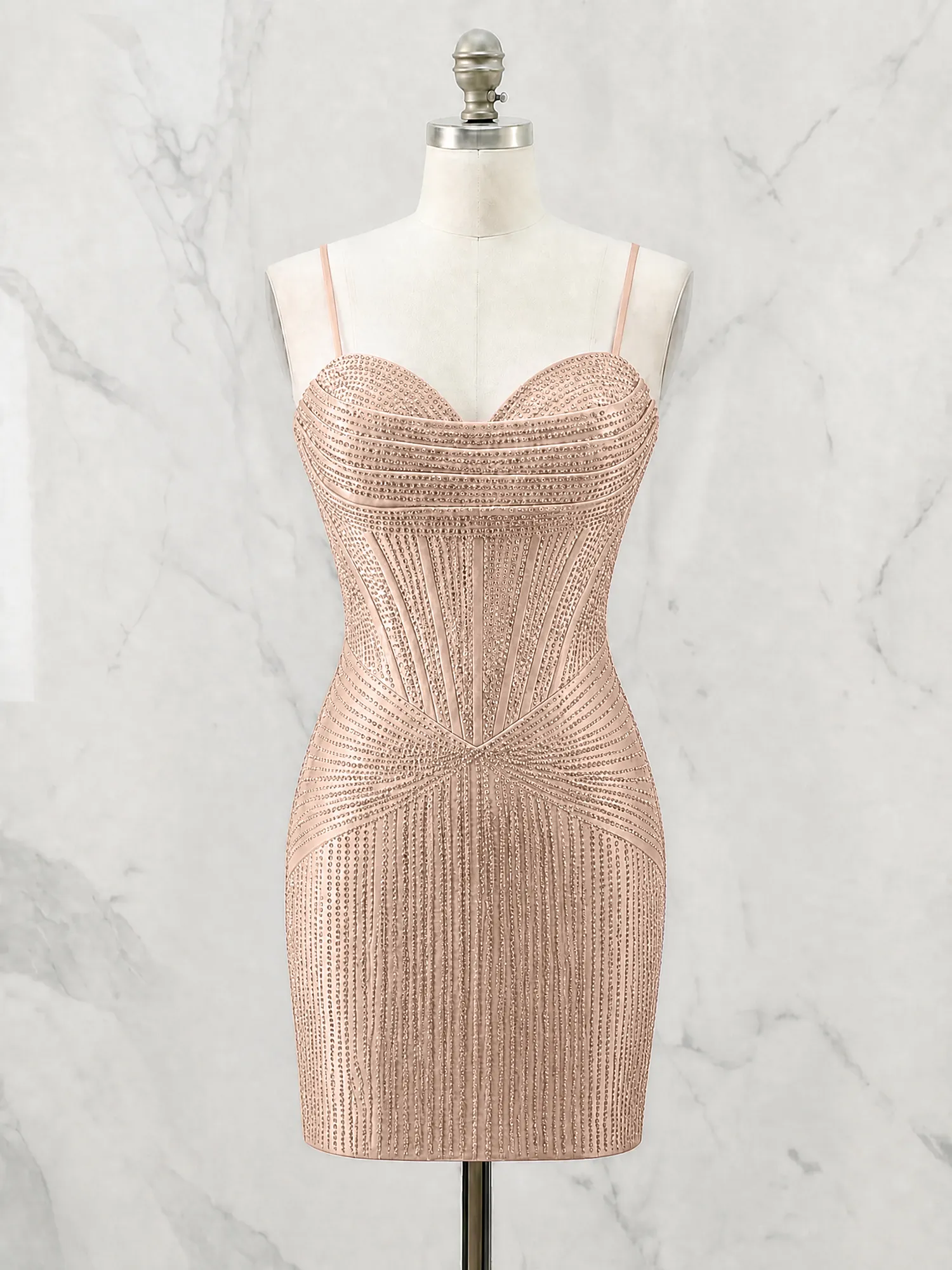 Spaghetti Strap Beaded Corset Homecoming Dress Mini Dress