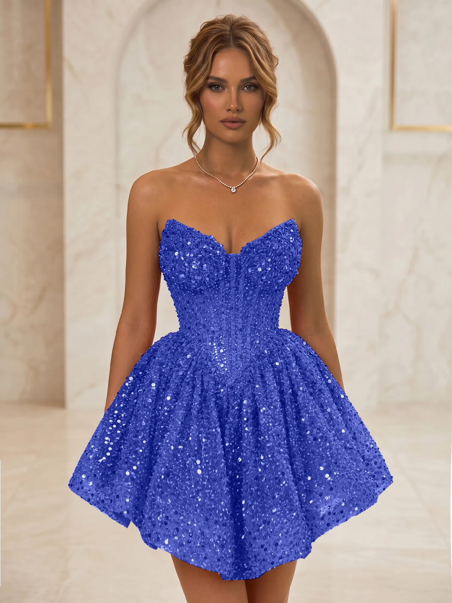 Strapless Sweetheart Sequin Corset Homecoming Dress