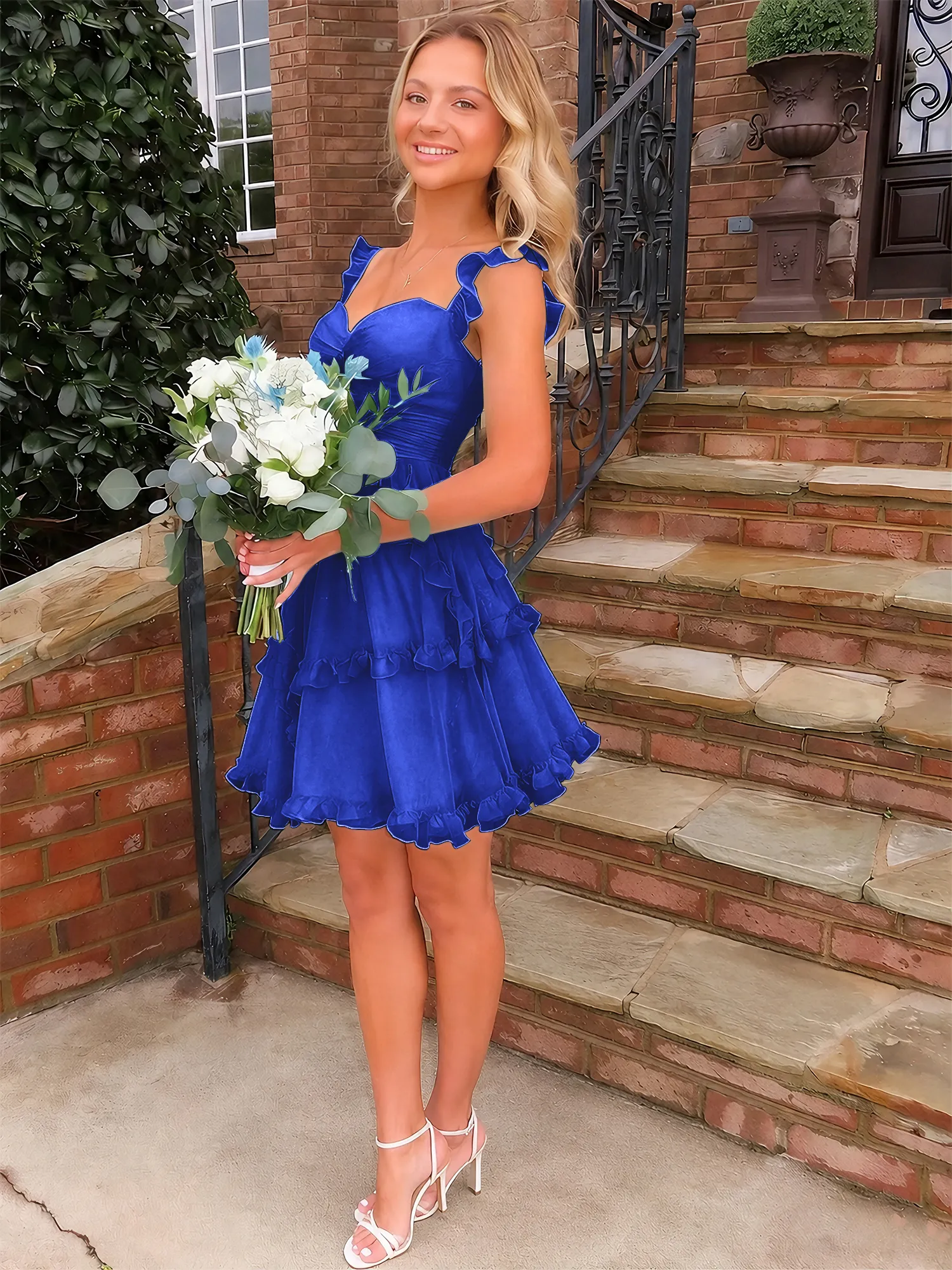 A Line Ruffled Tiered Chiffon Homecoming Dress with Lace-Up Back