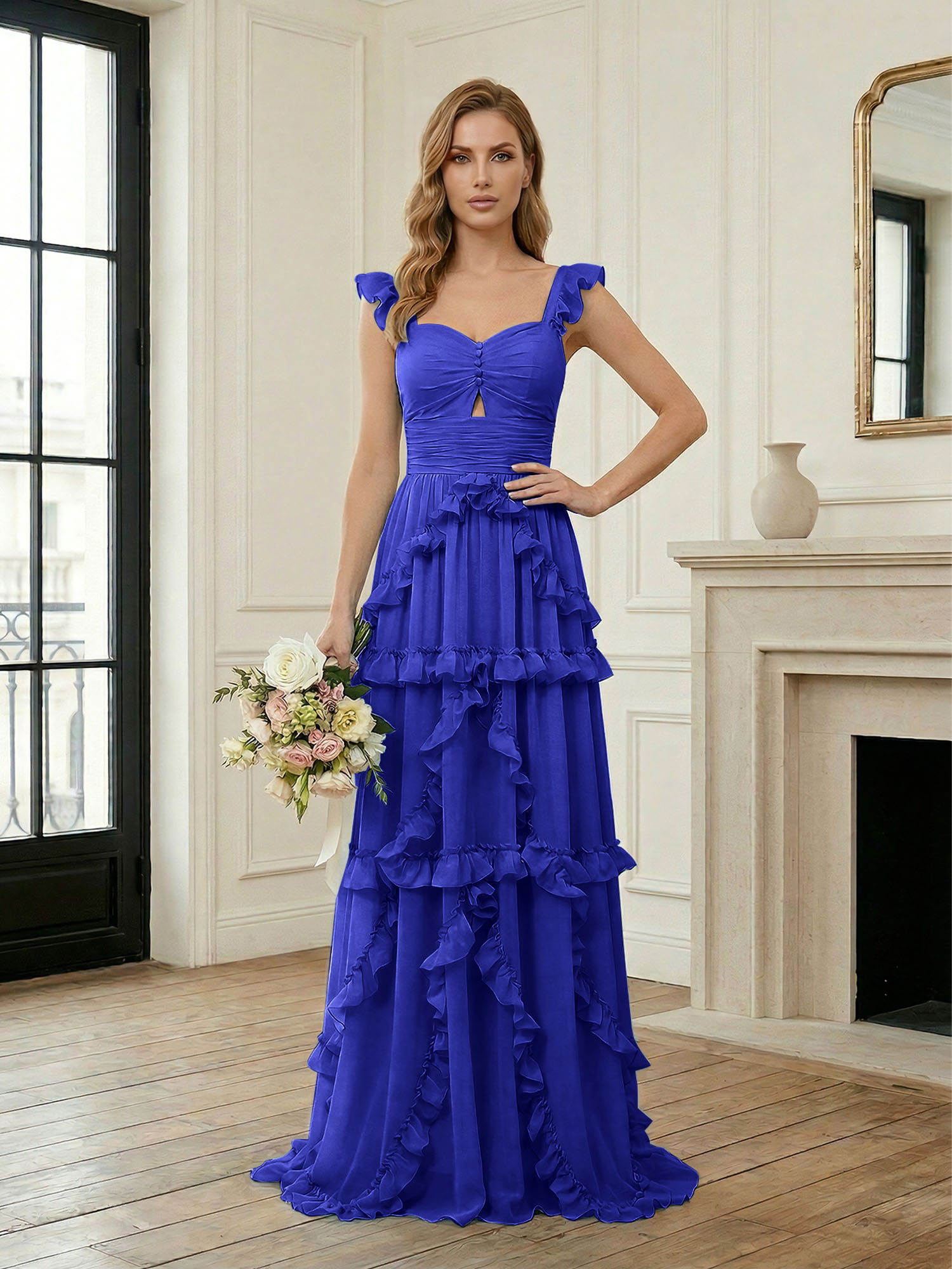Ethereal Sky Blue Tiered Ruffle Chiffon Maxi Dress Gown