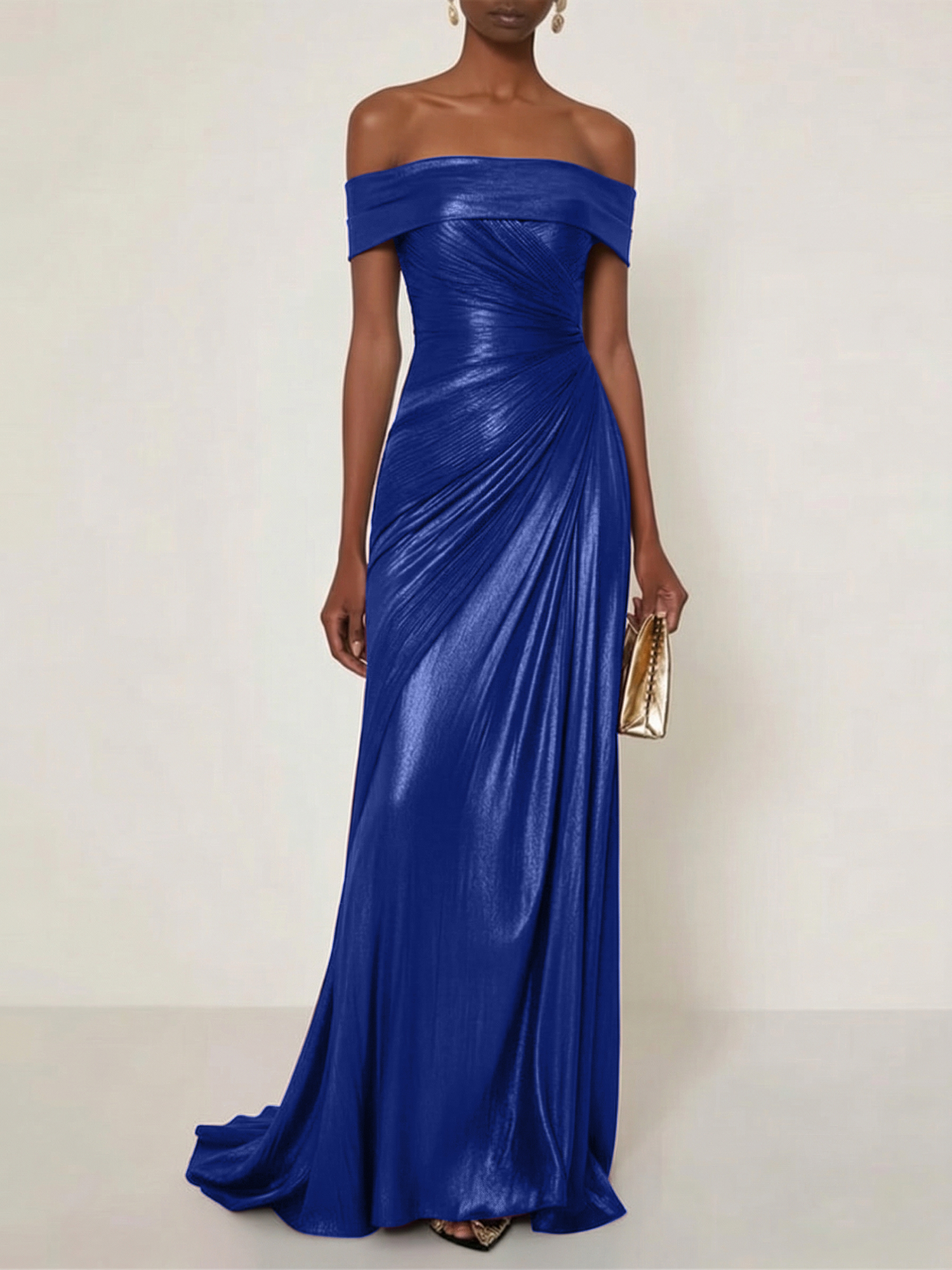 Evening Formal Dress Off the Shoulder Silver Silk Ruffles Strapless Maxi Dress