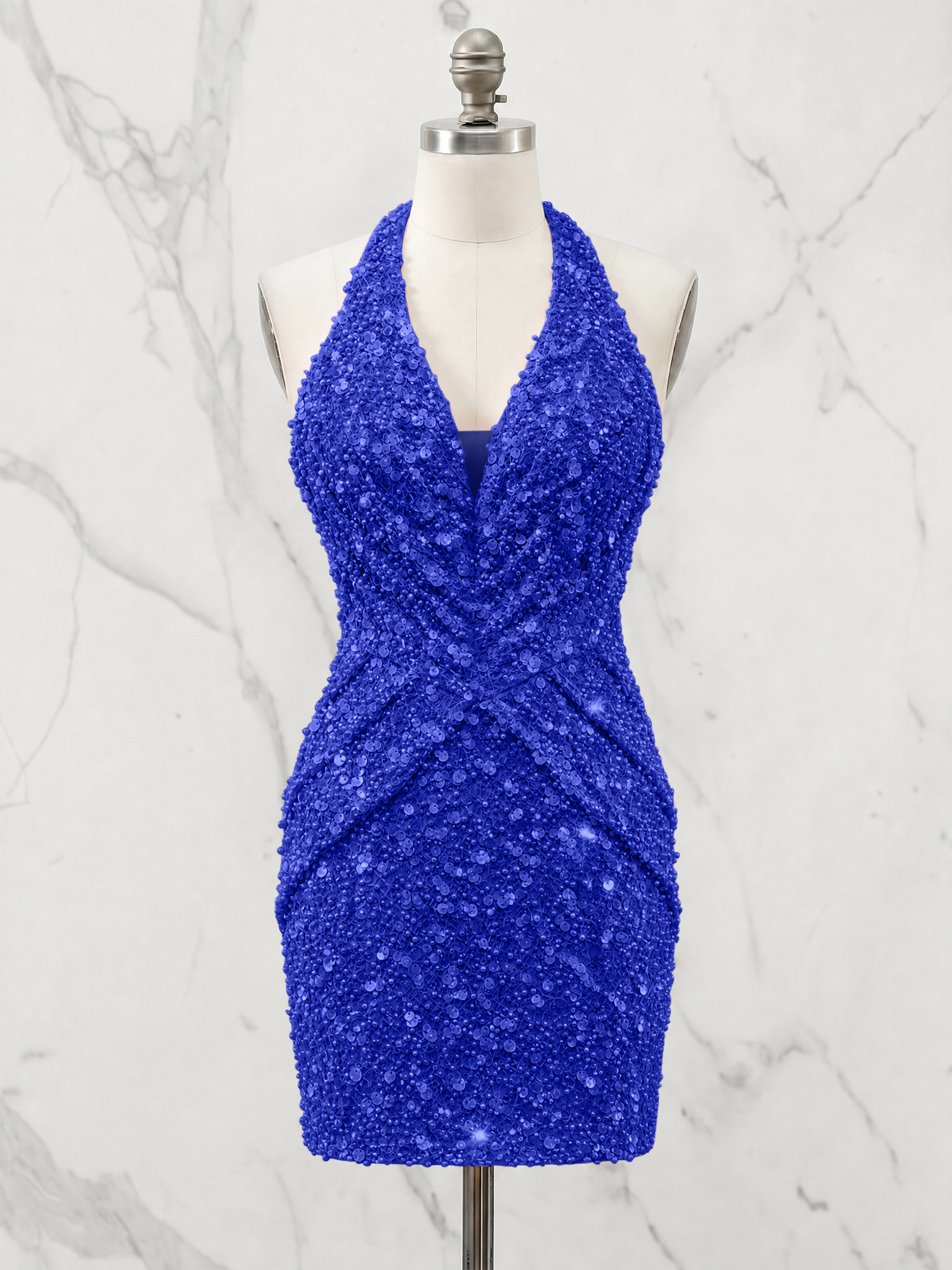 Halter Neck Sequin-Embellished Homecoming Dress